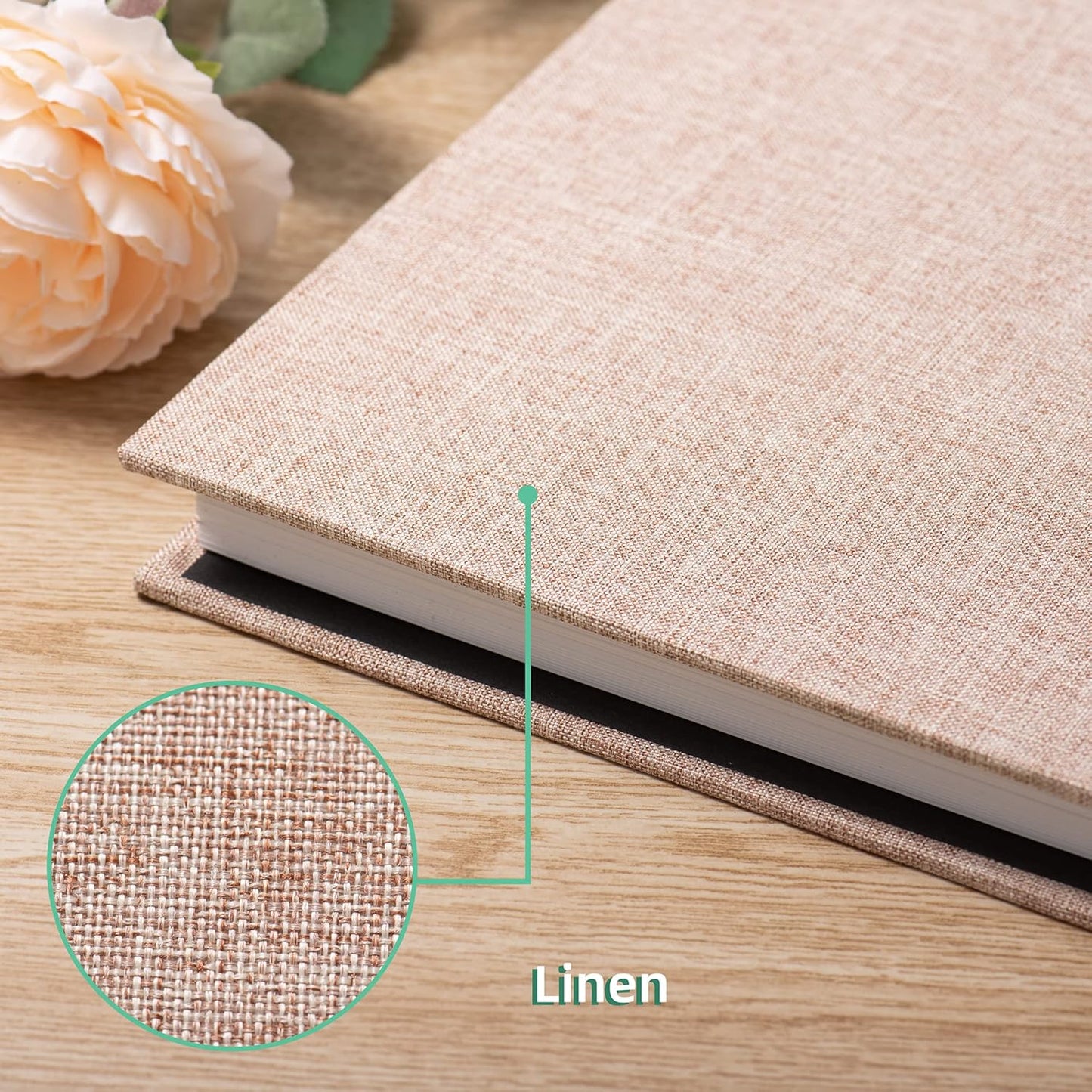 Large Photo Album Self Adhesive Scrapbook Album for 4×6 8×10 Pictures DIY Magnetic Linen Cover Album 60 Pages for Family Wedding Gifts with Metal Pen and Plastic Board