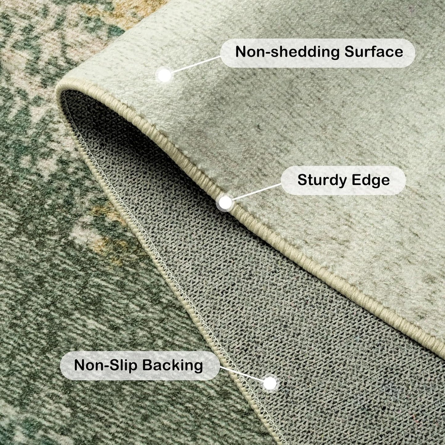 Kelarea Living Room Rug, 5x7 Rug Modern Abstract Washable Rugs Green Faux Wool Vintage Carpets, Non Slip Rug for Bedroom, Dining Room, College Dorm, Kids Playroom, Home Office