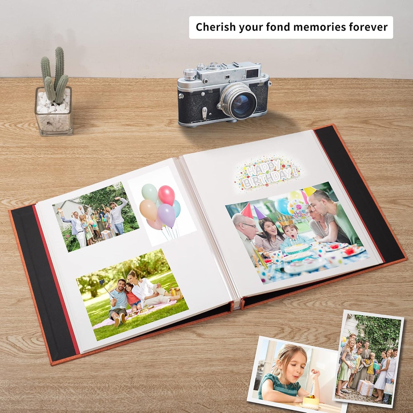 Photo Album Self Adhesive Scrapbook Album for 4×6 Pictures DIY Magnetic Linen Cover Album 30 Blank Pages Great Gift for Family, Wedding, Birthday, Christmas, Anniversary(Orange)