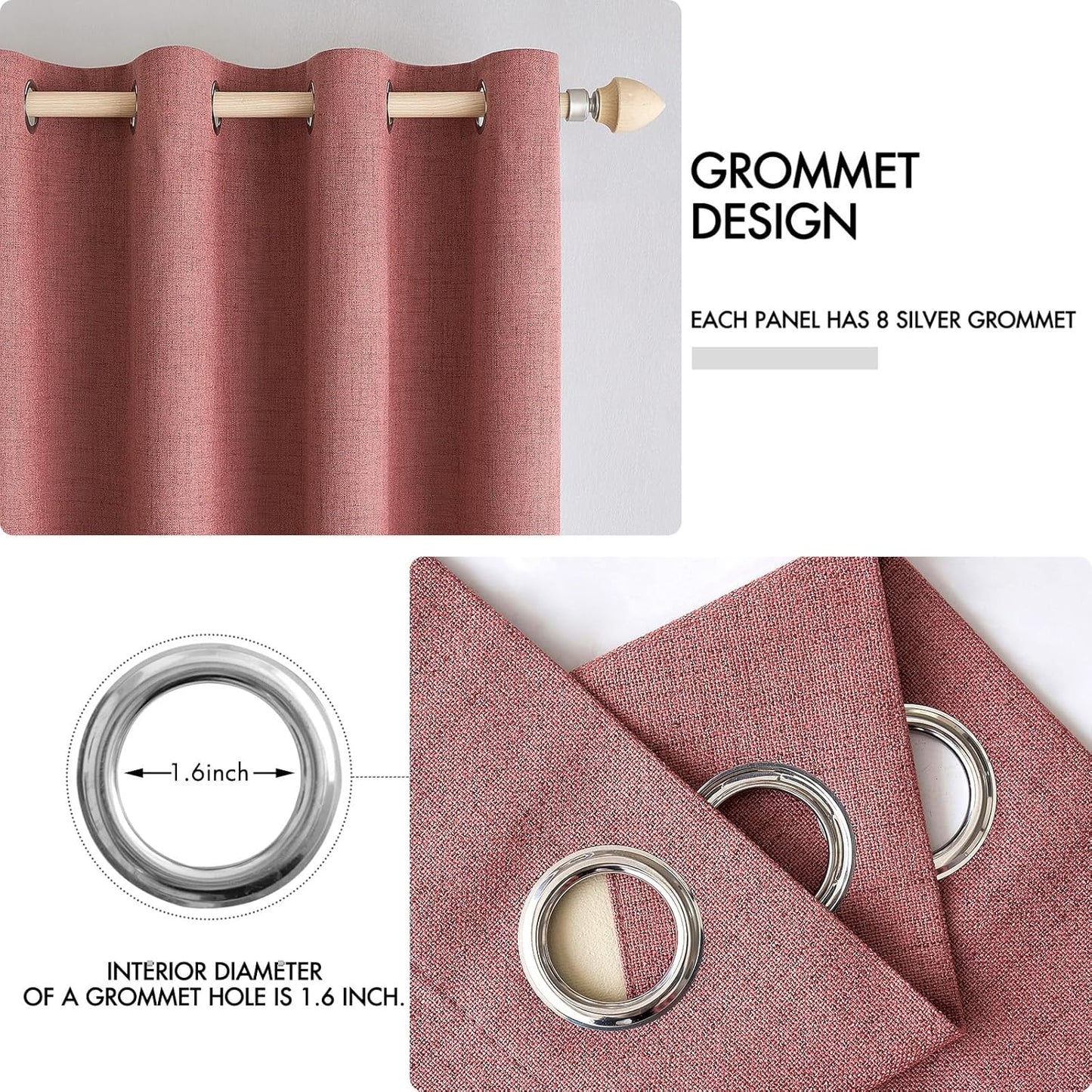 MIULEE 100% Blackout Linen Textured Curtains for Bedroom Solid Thermal Insulated Dusty Rose Grommet Room Darkening Curtains & Drapes Luxury Decor for Living Room Nursery 52 x 72 Inch (2 Panels)