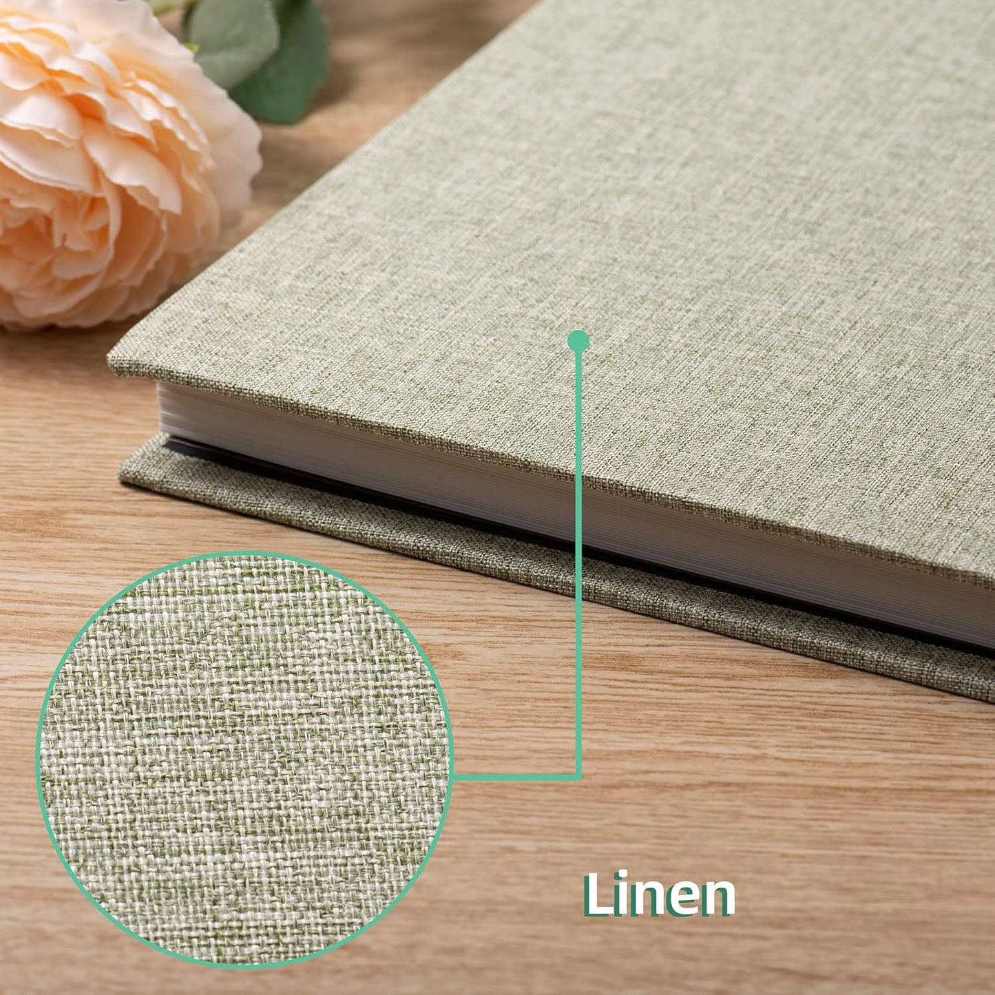 Large Photo Album Self Adhesive Scrapbook Album for 4×6 5×7 8×10 Pictures DIY Magnetic Linen Cover Album 60 Pages for Family Wedding Gifts with Metal Pen and Plastic Board