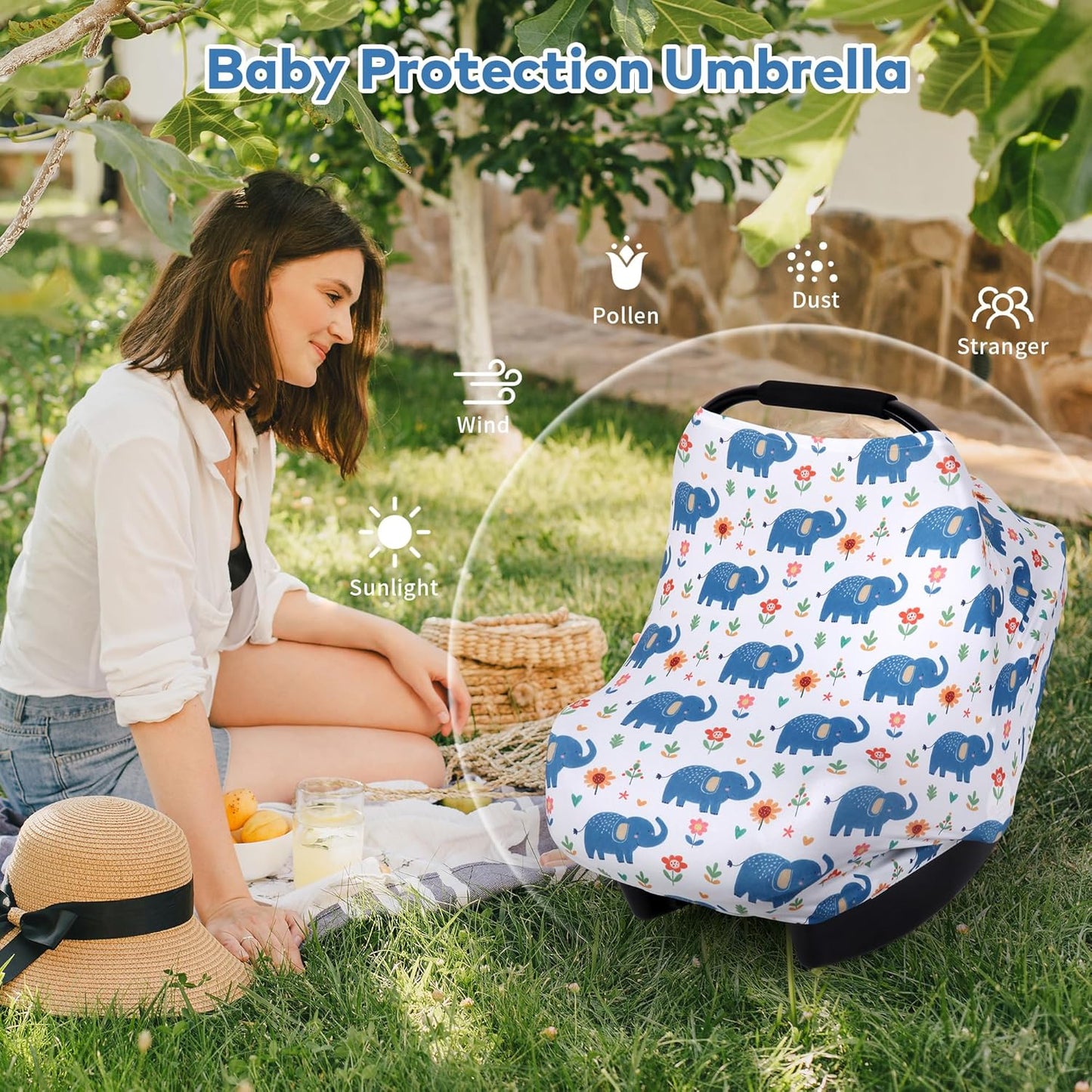 Rquite All-in-1 Car Seat Cover Baby, Carseat Covers for Girl Boy, Stretchy Soft Infant Car Seat Cover, Multi-use Baby Carrier Cover, Car Seat Canopy, Stroller Sun Shade, Nursing Breastfeeding Cover