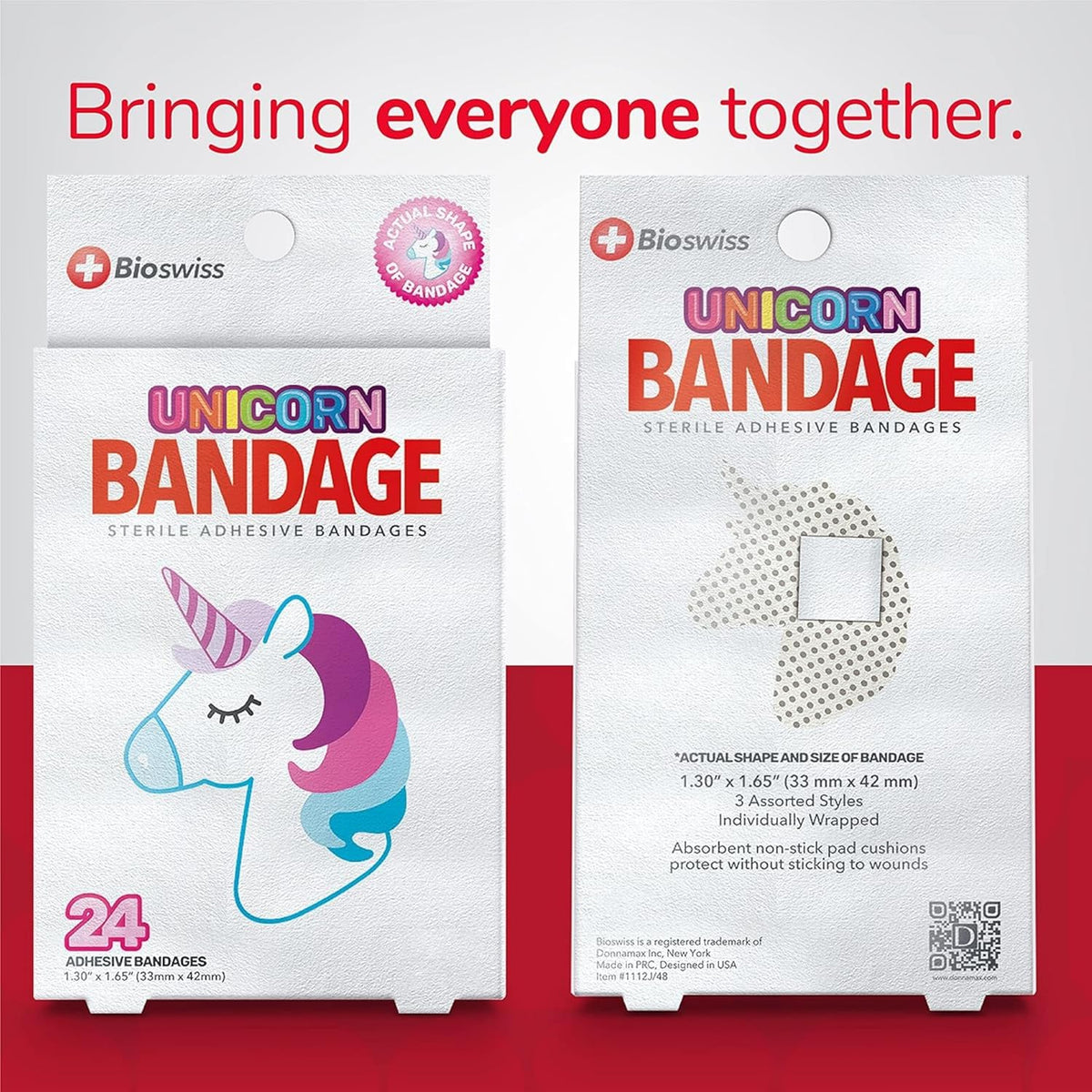 BioSwiss Bandages, Unicorn Shaped Self Adhesive Bandage, Latex Free Sterile Wound Care, Fun First Aid Kit Supplies for Kids, 24 Count