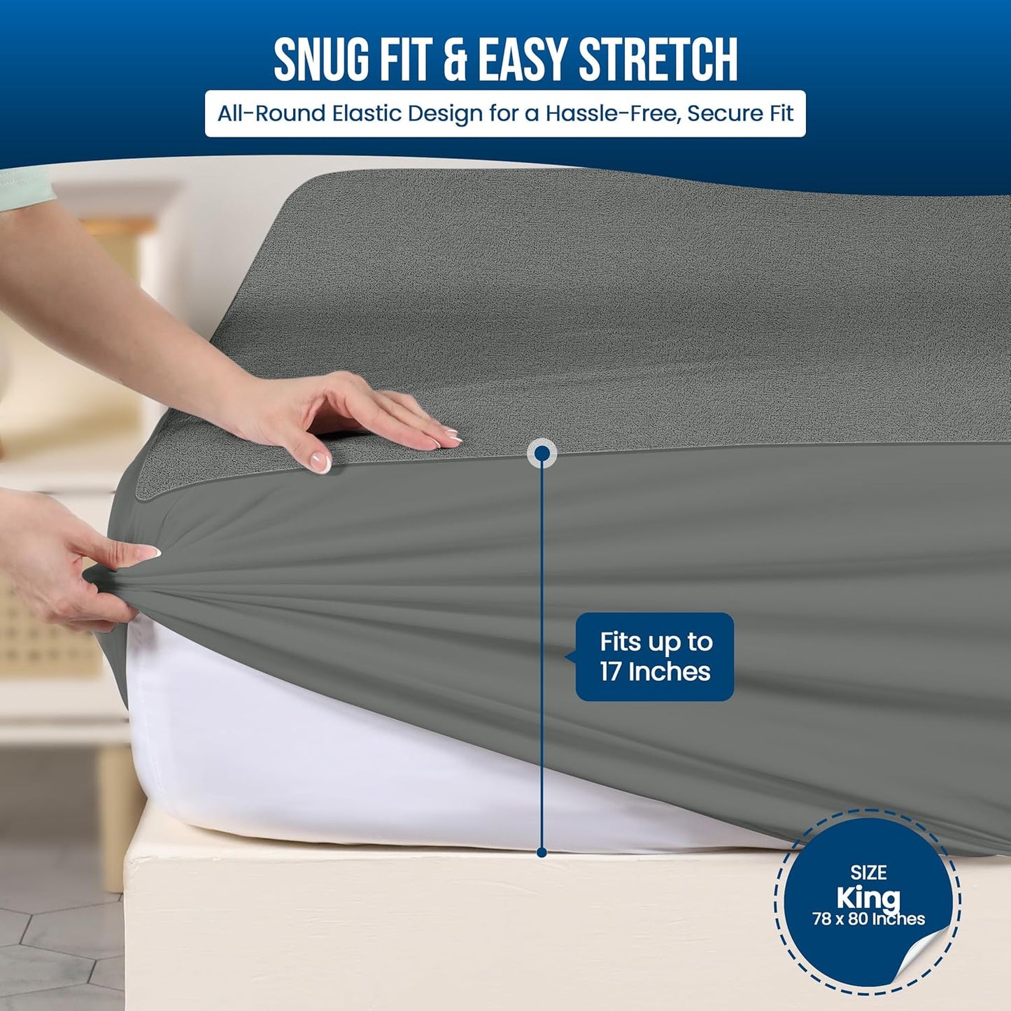 Utopia Bedding Waterproof Mattress Protector King Size, Premium Terry Mattress Cover 200 GSM, Breathable, Fitted Style with Stretchable Pockets (Gray)