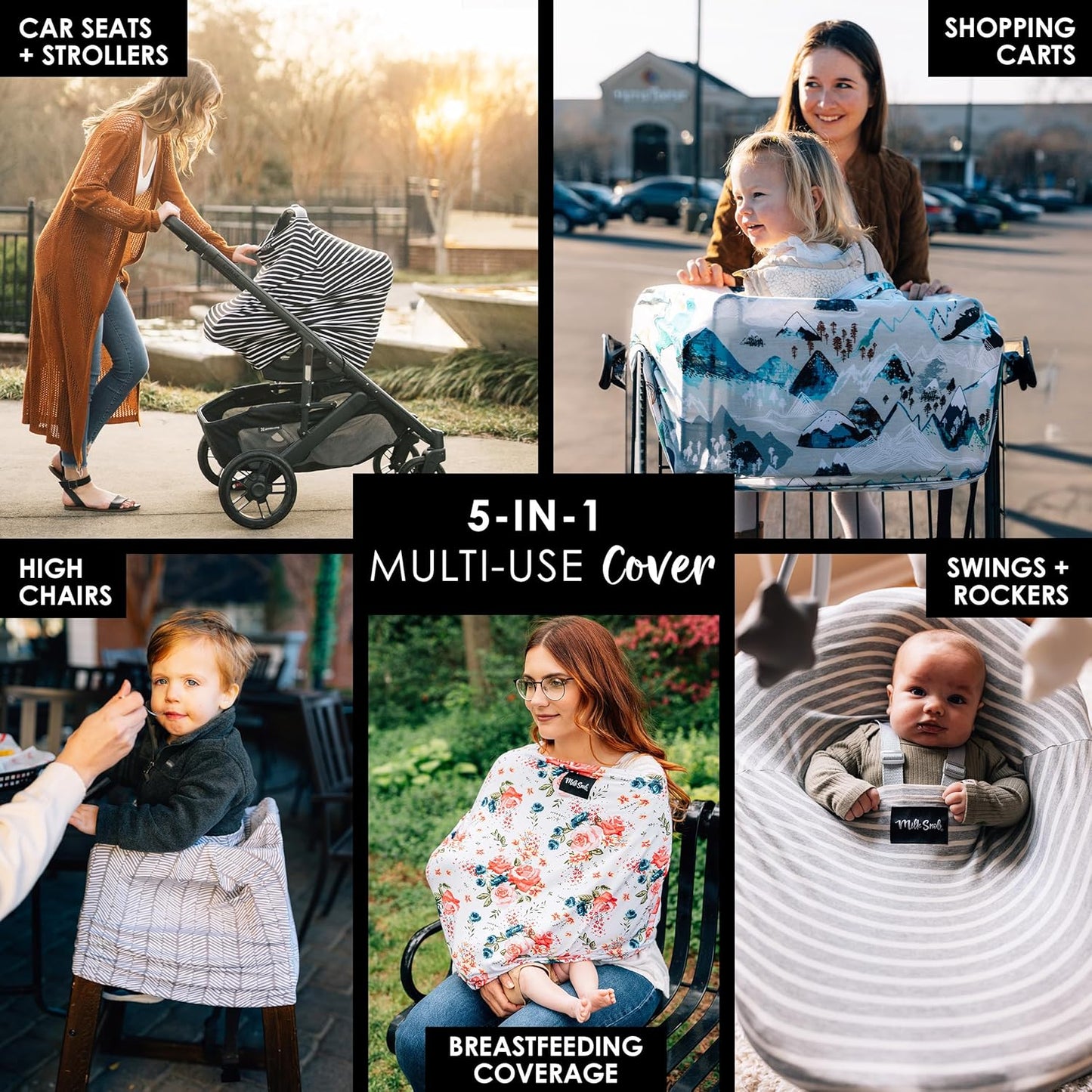 Milk Snob Original 5-in-1 Cover - Nursing Cover for Breastfeeding - Baby Car Seat Cover, Carseat Canopy & Stroller - Essential All-in-One Cover - Gift for Mom, Baby (Modern Stripe)
