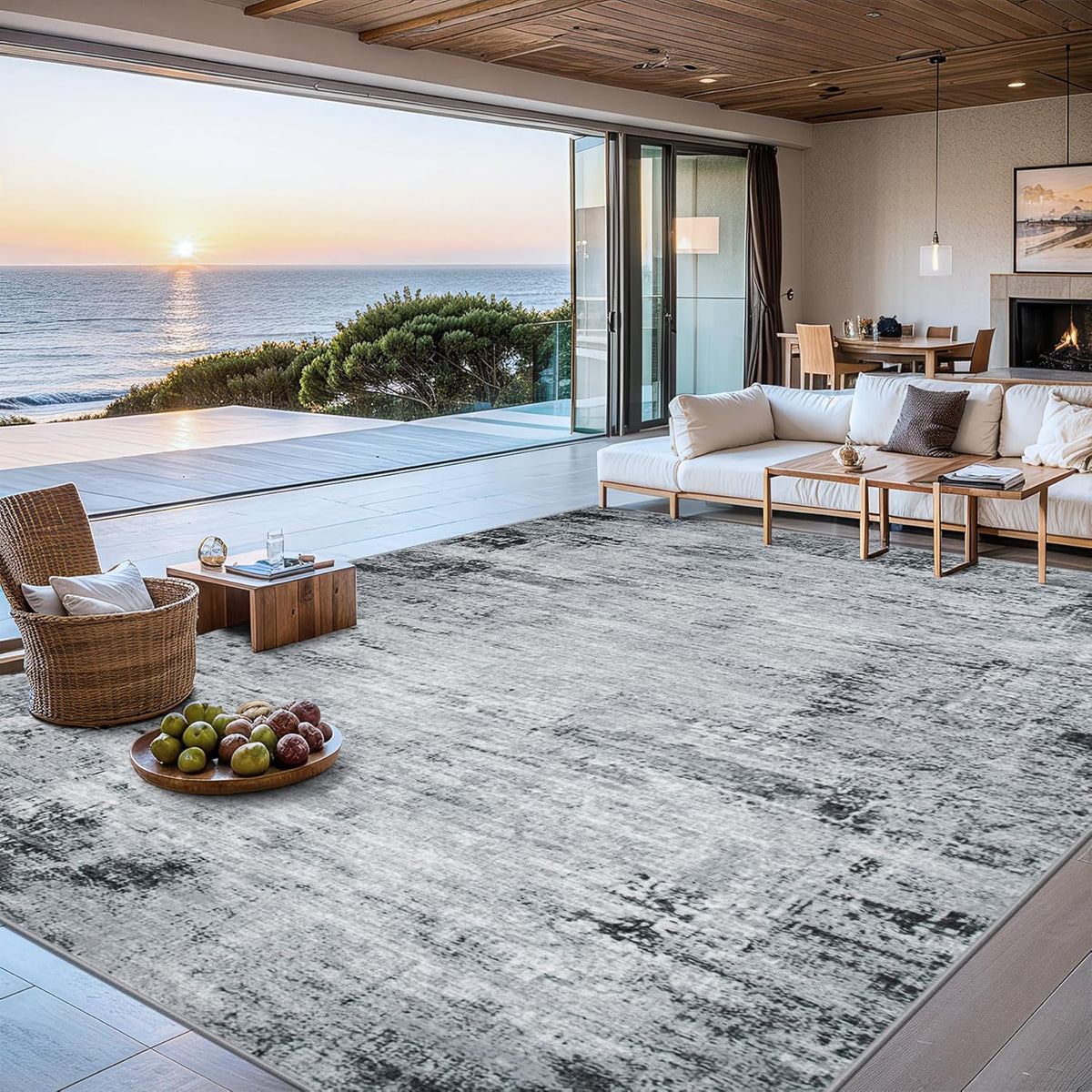 Area Rugs Living Room Rug - 4x6 Washable Modern Abstract Soft Neutral Non-Slip Carpet Large Indoor Floor Thin Carpets for Bedroom Dining Room Farmhouse Nursery Home Office Black