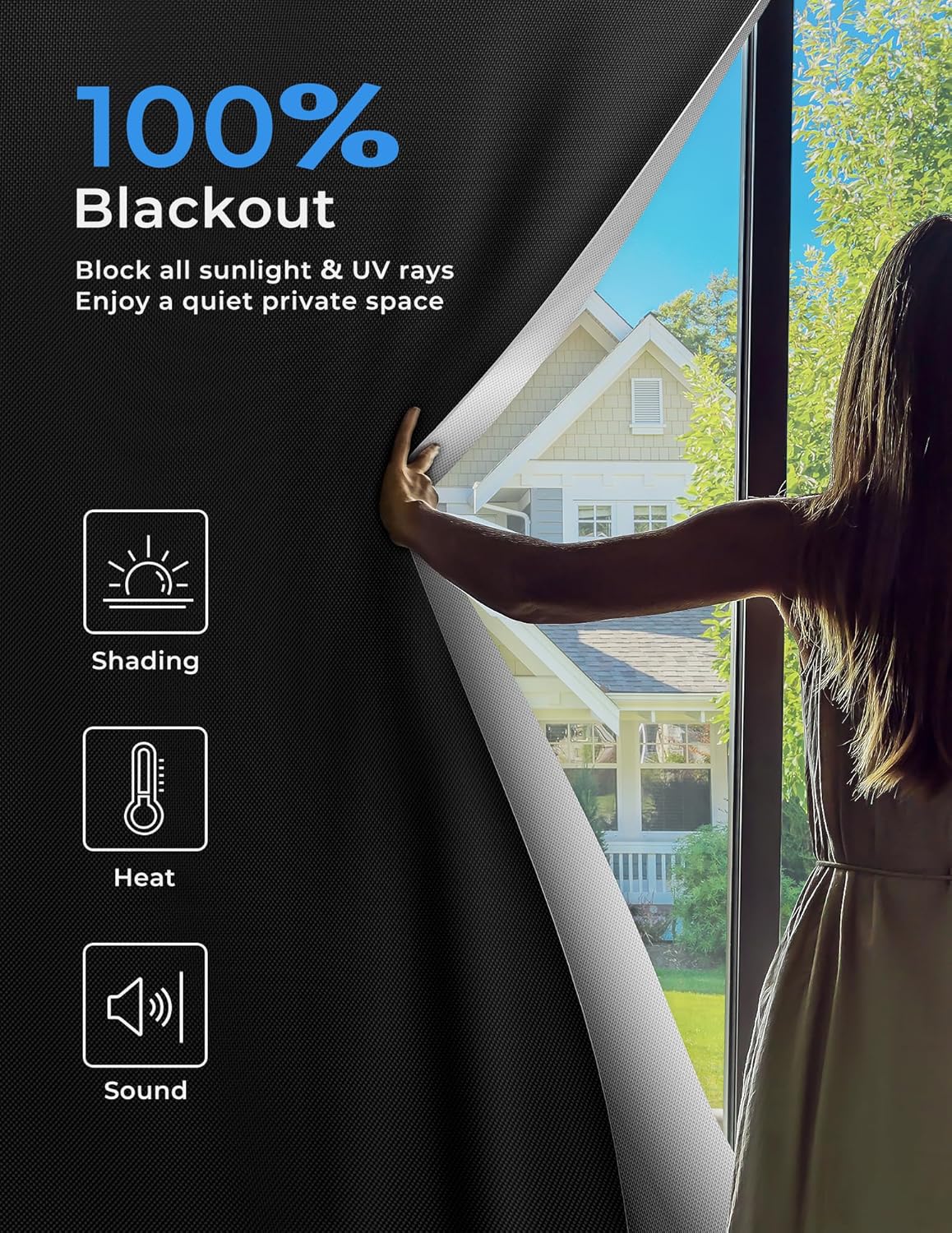 Sumobaby Blackout Curtains for Bedroom Portable 44"x64",No Drill Blackout Shades with Upgraded Hook&Loop Tapes,100% Black Out Window Cover,Thermal Insulated Blinds for Bedroom,Nursery(1 Panel,Black)