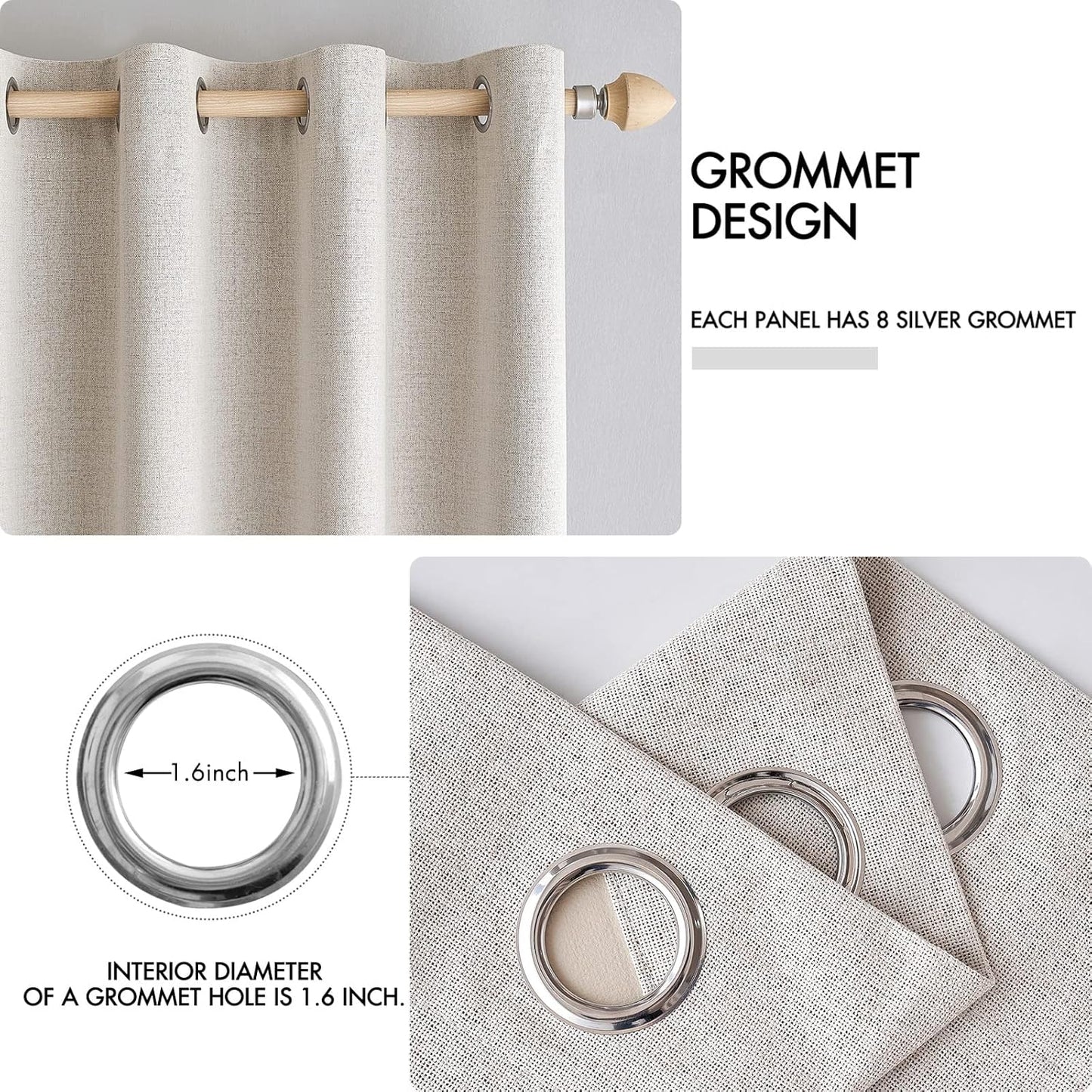 MIULEE 100% Blackout Linen Textured Curtains for Bedroom Solid Thermal Insulated Ivory Grommet Room Darkening Curtains & Drapes Luxury Decor for Living Room Nursery 52 x 120 Inch (2 Panels)