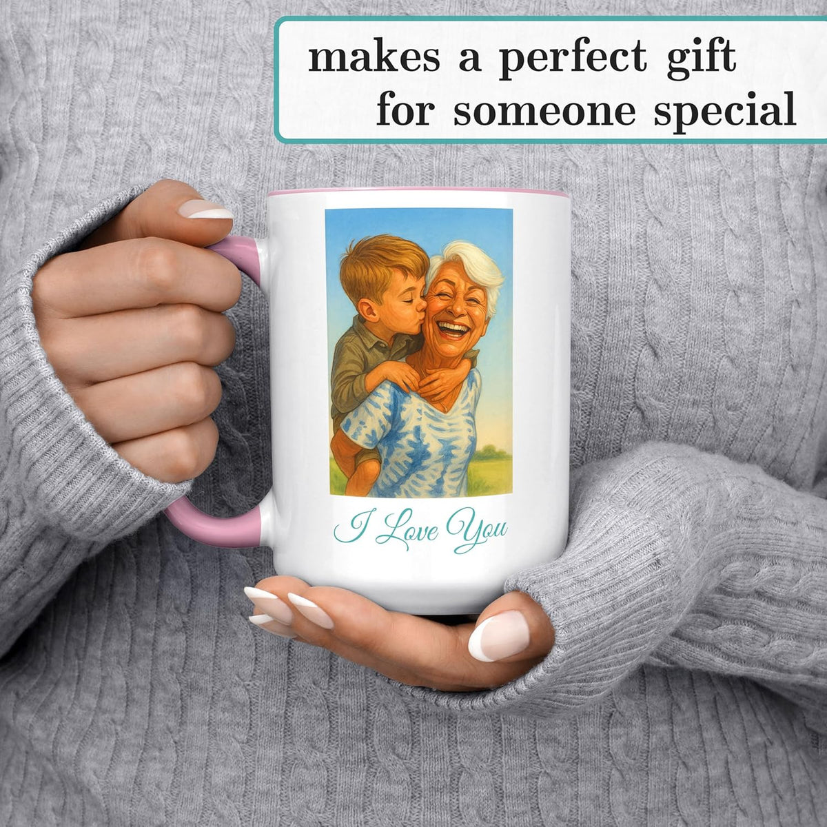 Personalized Coffee Mug, Custom Photo Caricature Gift, Funny Customized Coffee Gift for Men & Women, Custom Mugs with Pictures, Pink 15oz Customized Ceramic Tea Cup