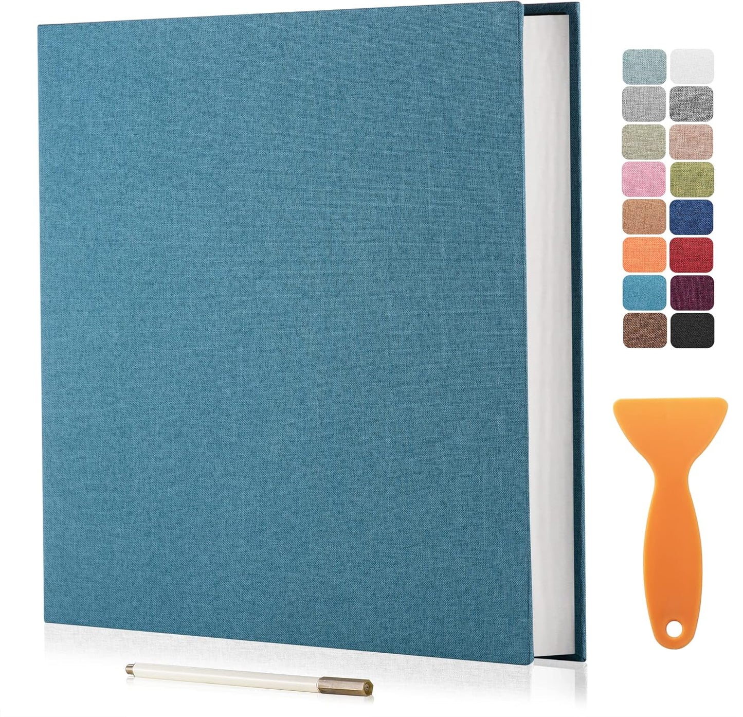 Large Photo Album Self Adhesive Scrapbook Album for 4×6 8×10 Pictures DIY Magnetic Linen Cover Album 40 Pages for Family Wedding Gifts with Metal Pen and Plastic Board