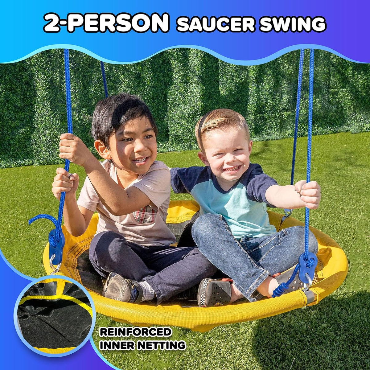 Sportspower Metal Play and Swing Set for Kids with Belt Sling Swing and Saucer Swing with Slide