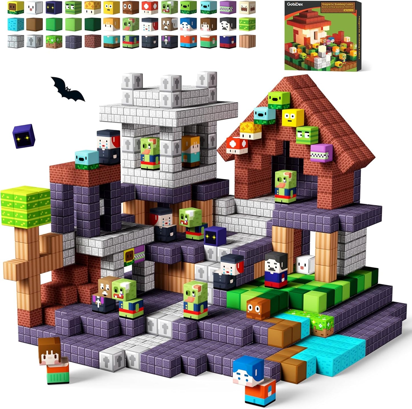 GobiDex 100PCS Magnetic Blocks Game-Based Kid Building Toys for Boys Girls 3+, Build MagWonder World with Zomblock Magnets Cubes, Upgraded STEM Game Sensory Gift for Birthday
