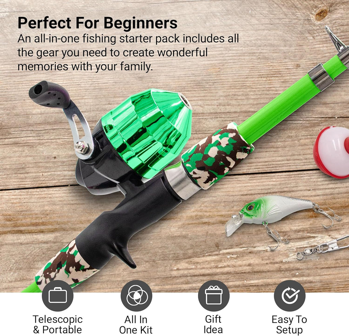 Kids Fishing Pole, Kids Portable Telescopic Fishing Rod Set, Tackle Box and Fishing Net Combo Kit, Kids Fishing Gear for Boys and Girls Age 5-10 and Youth