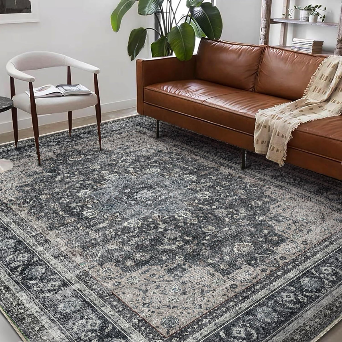 Washable Area Rug 10'x14' Boho Design Non-Shedding Easy Care Ideal for High Traffic Areas in Living Room Bedroom Office Coffee Table Kitchen Large Carpet