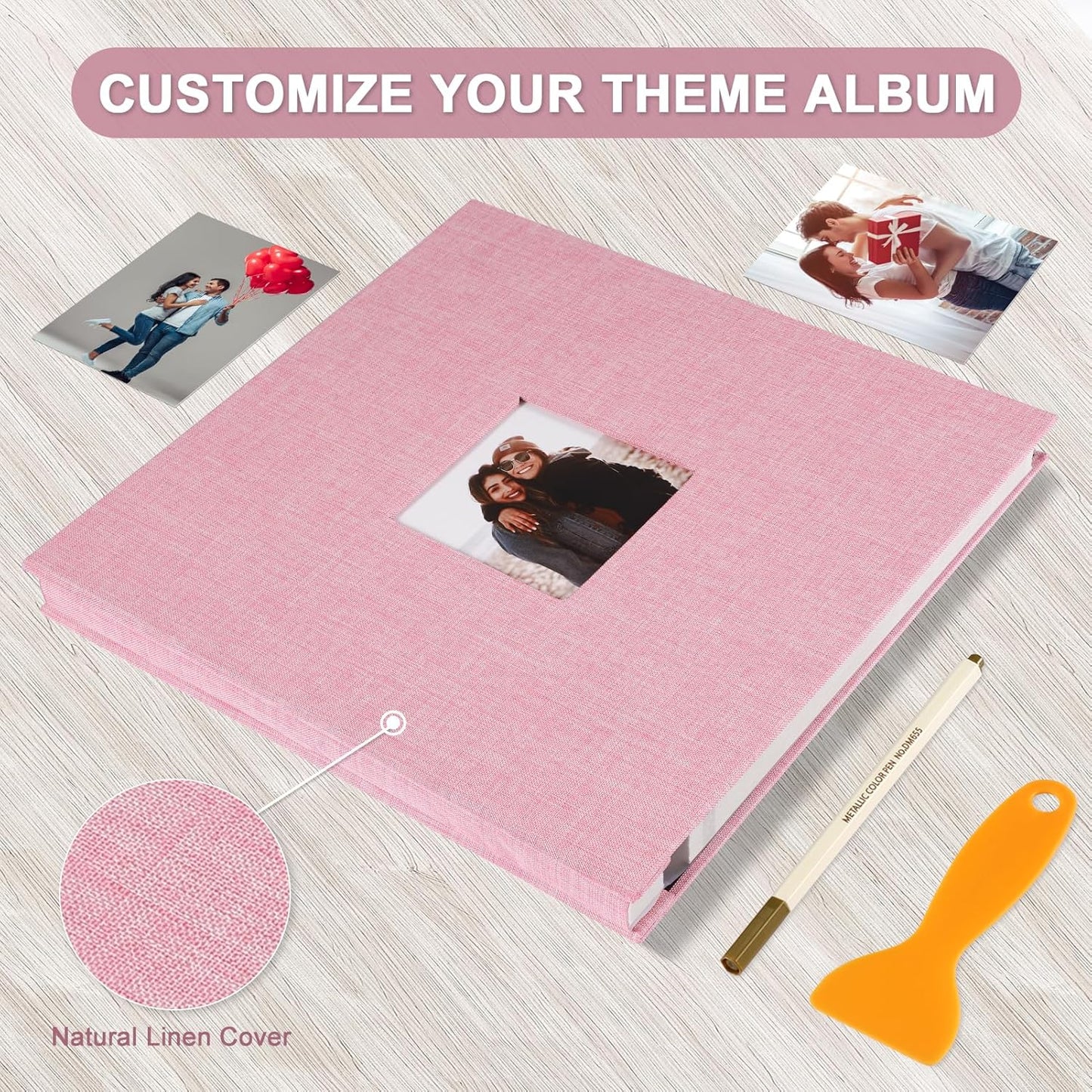 Photo Album Self Adhesive Pages Scrapbook Magnetic Photo Albums for 4x6 5x7 8x10 Pictures Sticky Pages Books for Baby Family Wedding 11x10.6 Pink 40 Pages