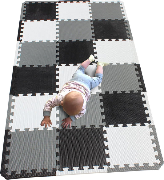 MQIAOHAM® 18 Pieces + 18 Edges Puzzle Play Mats, Soft Baby Play Mat, Kids Interlocking Foam Floor Tiles, Toddlers Carpet Playmats XZ301018-101104112