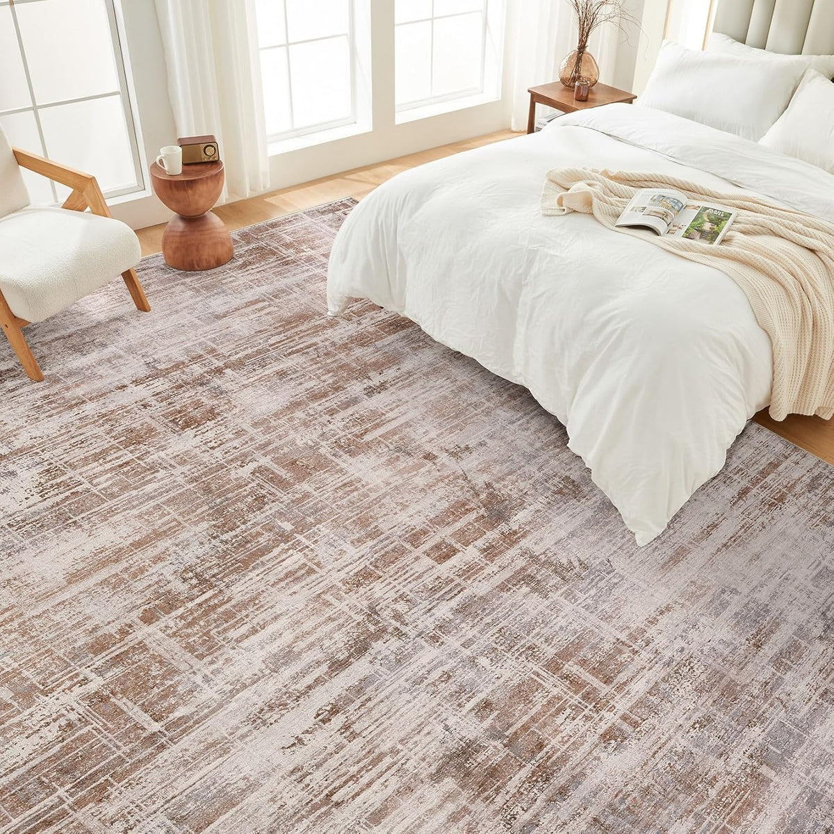 Area Rug for Living Room: 8x10 Washable Neutral Abstract Modern Soft Rugs Non Slip Indoor Floor Stain Resistant Large Carpet for Bedroom Dining Room Office Nursery - Red Brown