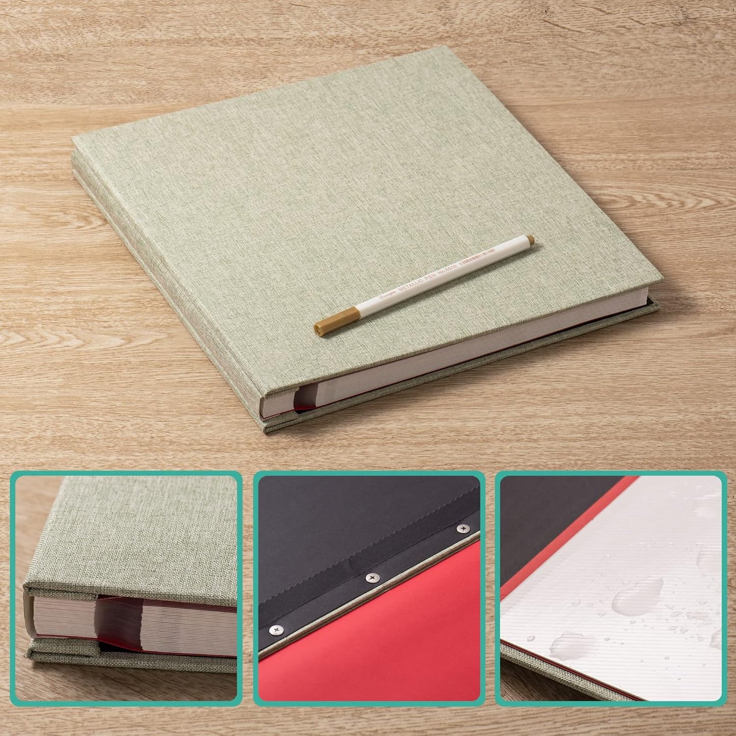 Photo Album Self Adhesive Scrapbook Album for 4×6 Pictures DIY Magnetic Linen Cover Album 15 Sheets/30 Blank Pages for Family Wedding, Birthday, Christmas, Anniversary (Grass Green)
