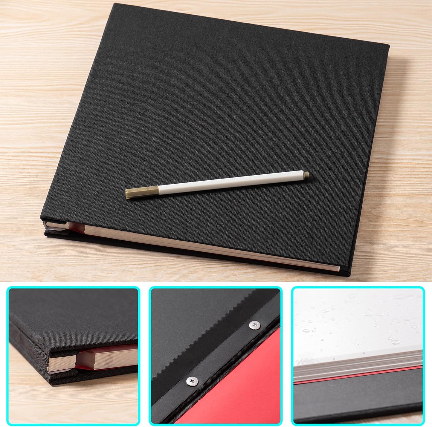 Photo Album Self Adhesive Scrapbook Album for 4×6 Pictures DIY Magnetic Linen Cover Album 30 Blank Pages Great Gift for Family, Wedding, Birthday, Christmas, Anniversary(Black)