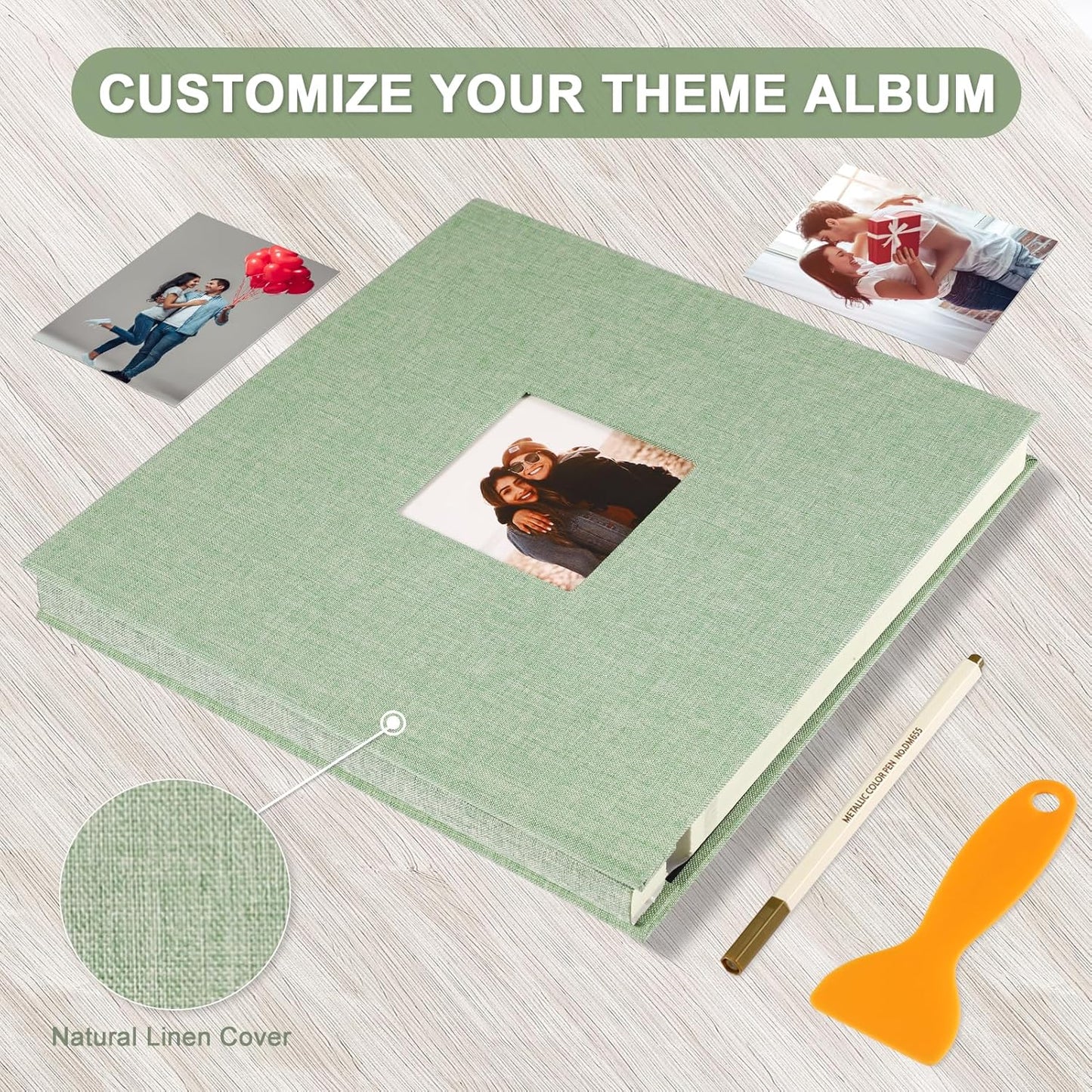 Photo Album Self Adhesive Pages Scrapbook Magnetic Photo Albums for 4x6 5x7 8x10 Pictures Sticky Pages Books for Baby Family Wedding 13.2x12.8 GrassGreen 40 Pages