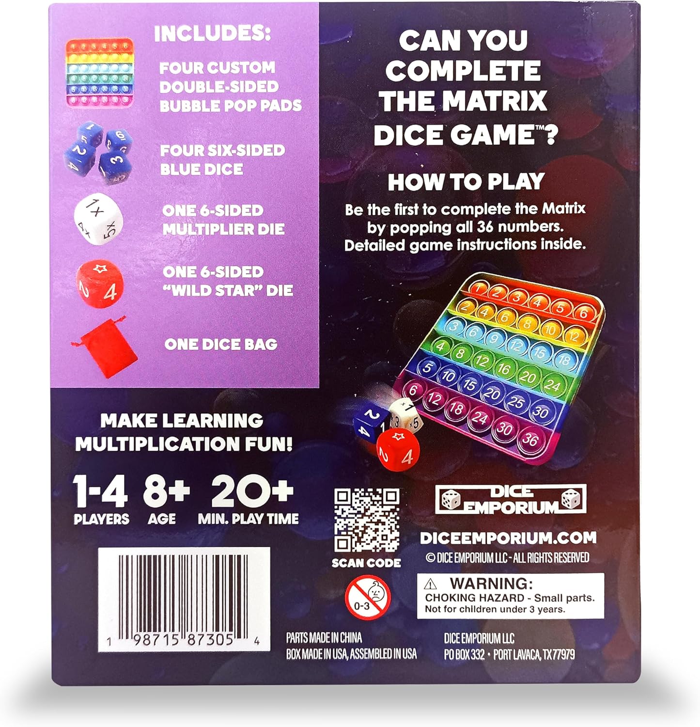 Matrix Dice Game – Pop-and-Play Bubble Pad Educational Math Dice Game – Fun Math Games for Kids 8–12, Teens, Adults, and Seniors – Ideal for Classrooms and Family Board Game Night for 2-4 Players