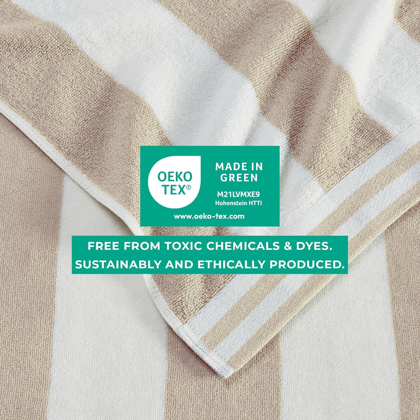 Great Bay Home 100% Cotton Velour 4 Pack Beach Towels 30" x 60" - Taupe Cabana Stripe Pool Towels - Quick Dry, Large Swim Towels