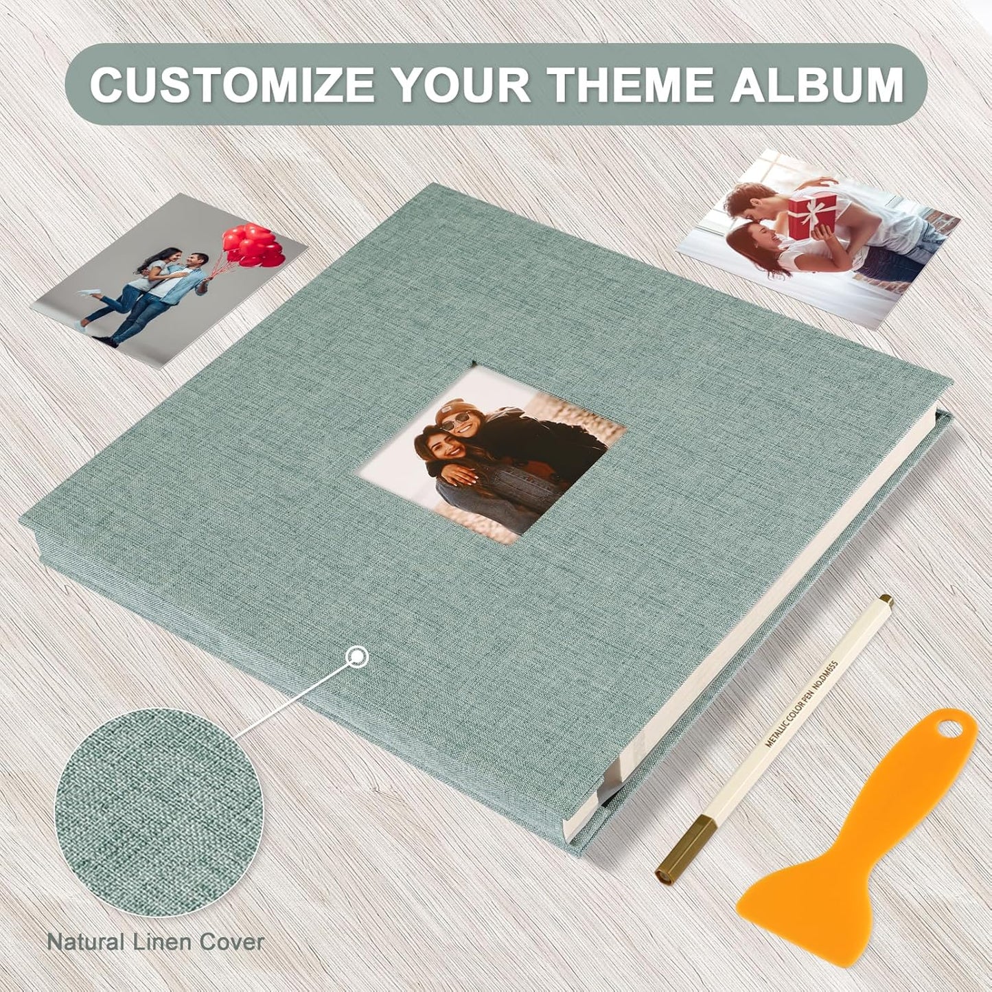 Photo Album Self Adhesive Pages Scrapbook Magnetic Photo Albums for 4x6 5x7 8x10 Pictures Sticky Pages Books for Baby Family Wedding 11x10.6 Green 60 Pages
