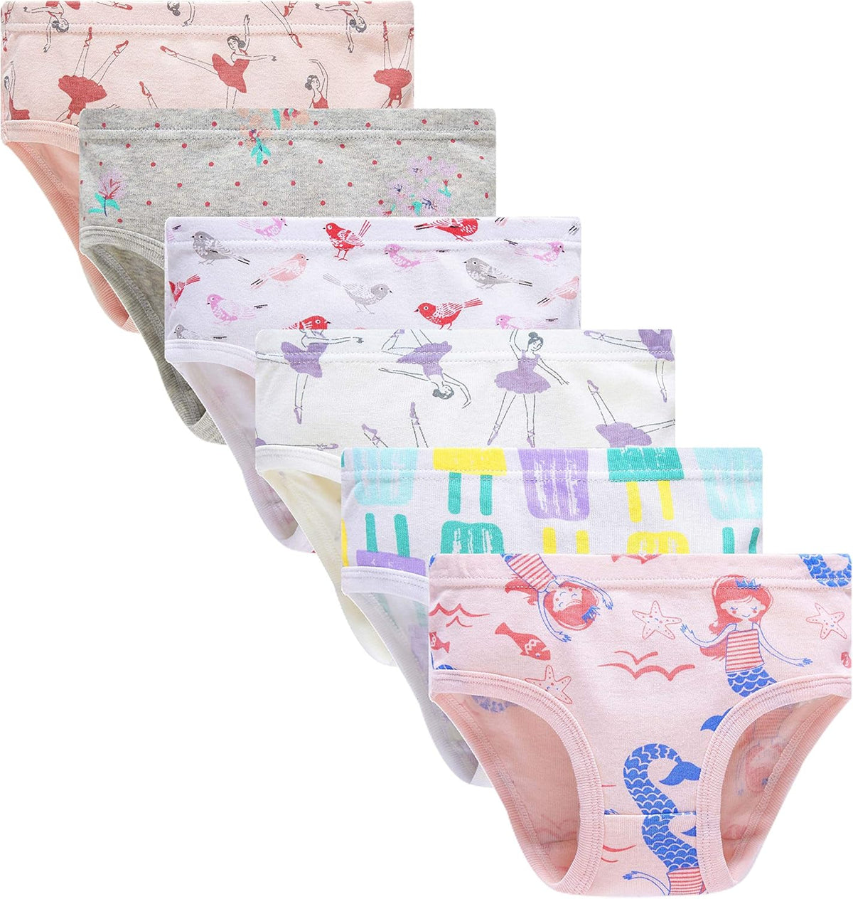Cadidi Dinos Little Girls' Soft Cotton Underwear Kids Cool Breathable Comfort Panty Briefs Toddler Undies(Pack of 6)