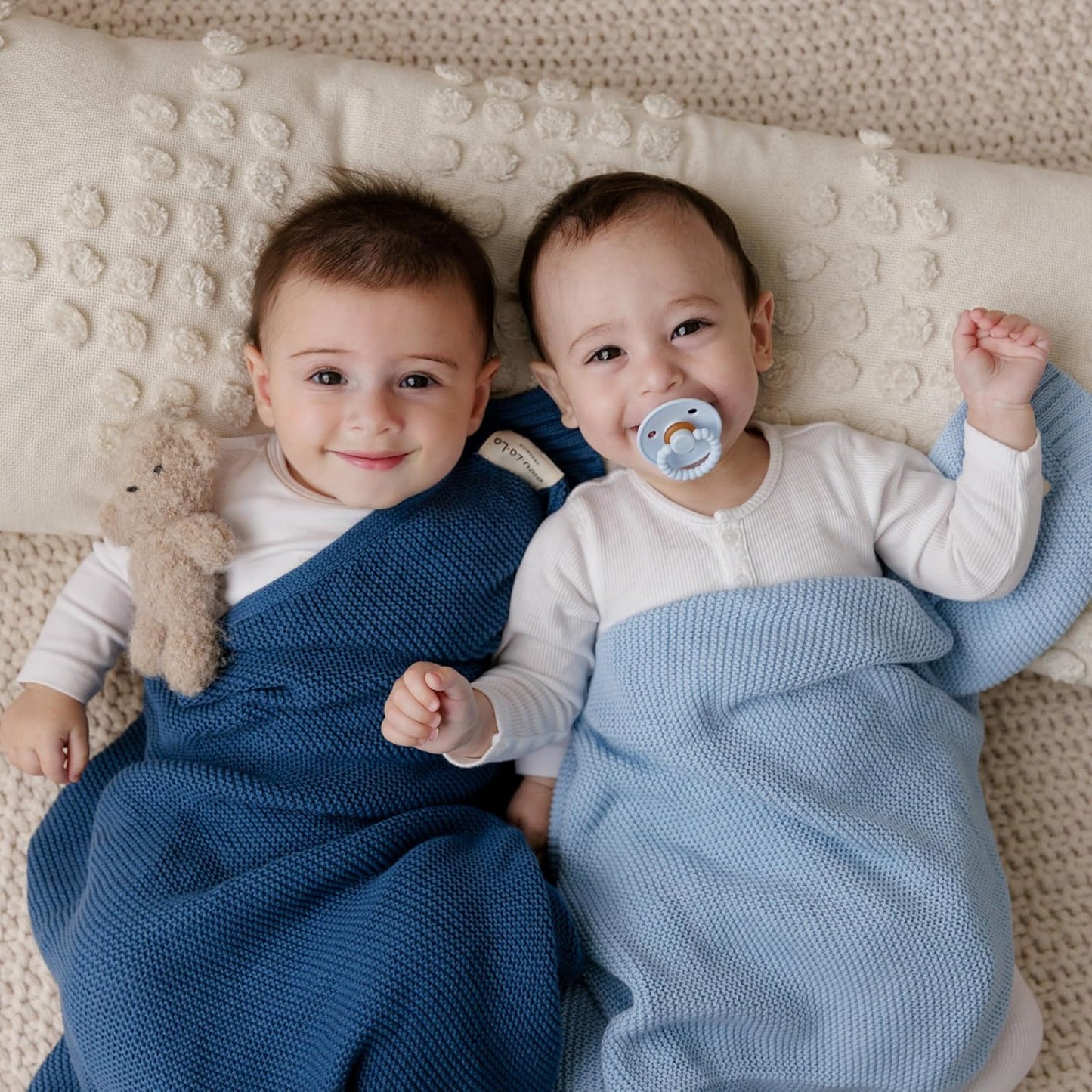 Organic Cotton Heritage Knit Receiving Blanket for Boys - 100% Luxury Soft Organic Cotton - Warm Cozy Swaddle Cuddle Crib Blanket for Newborns Infants & Toddlers (0-2Yrs - Sky Blue)