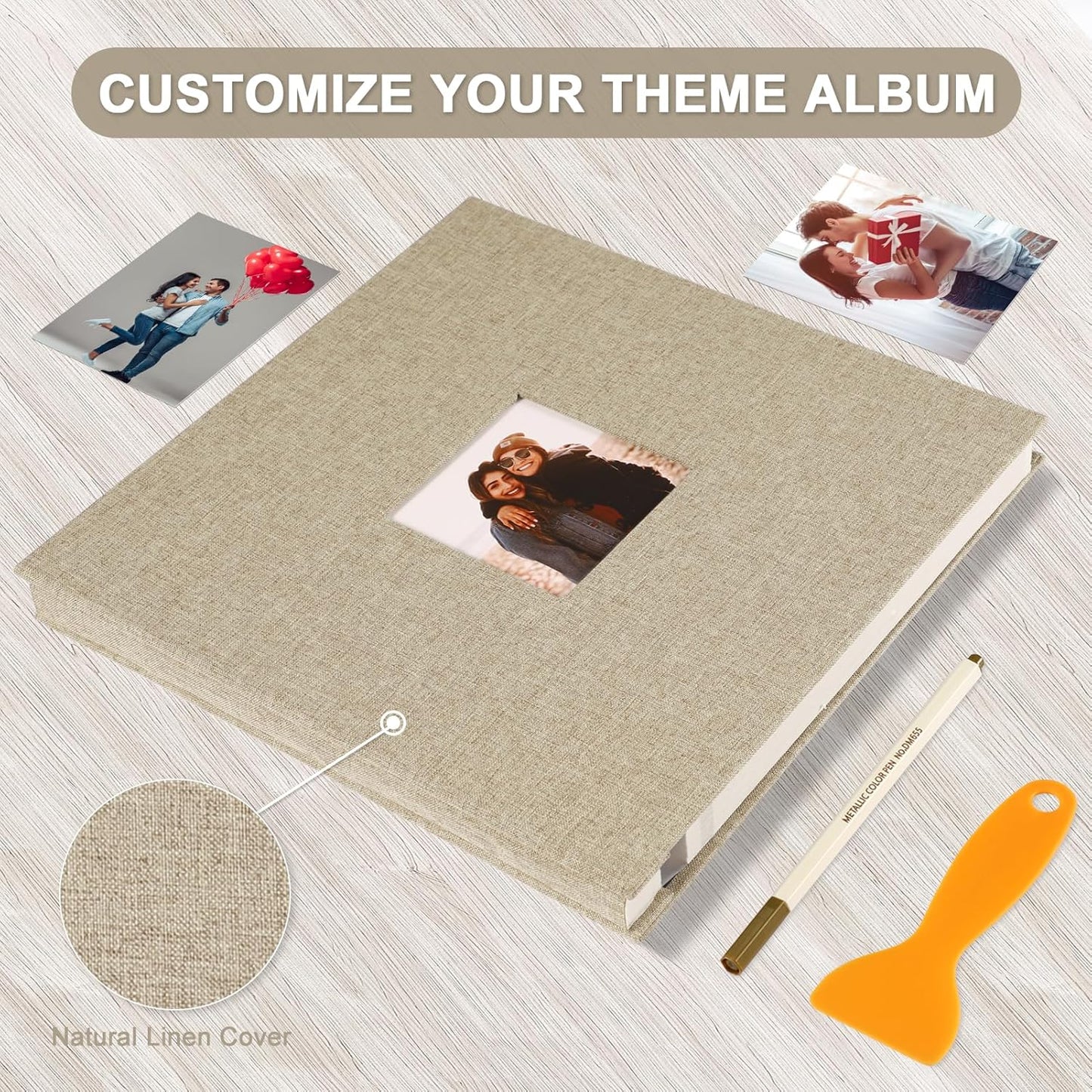 Photo Album Self Adhesive Pages Scrapbook Magnetic Photo Albums for 4x6 5x7 8x10 Pictures Sticky Pages Books for Baby Family Wedding 11x10.6 Yellow 60 Pages