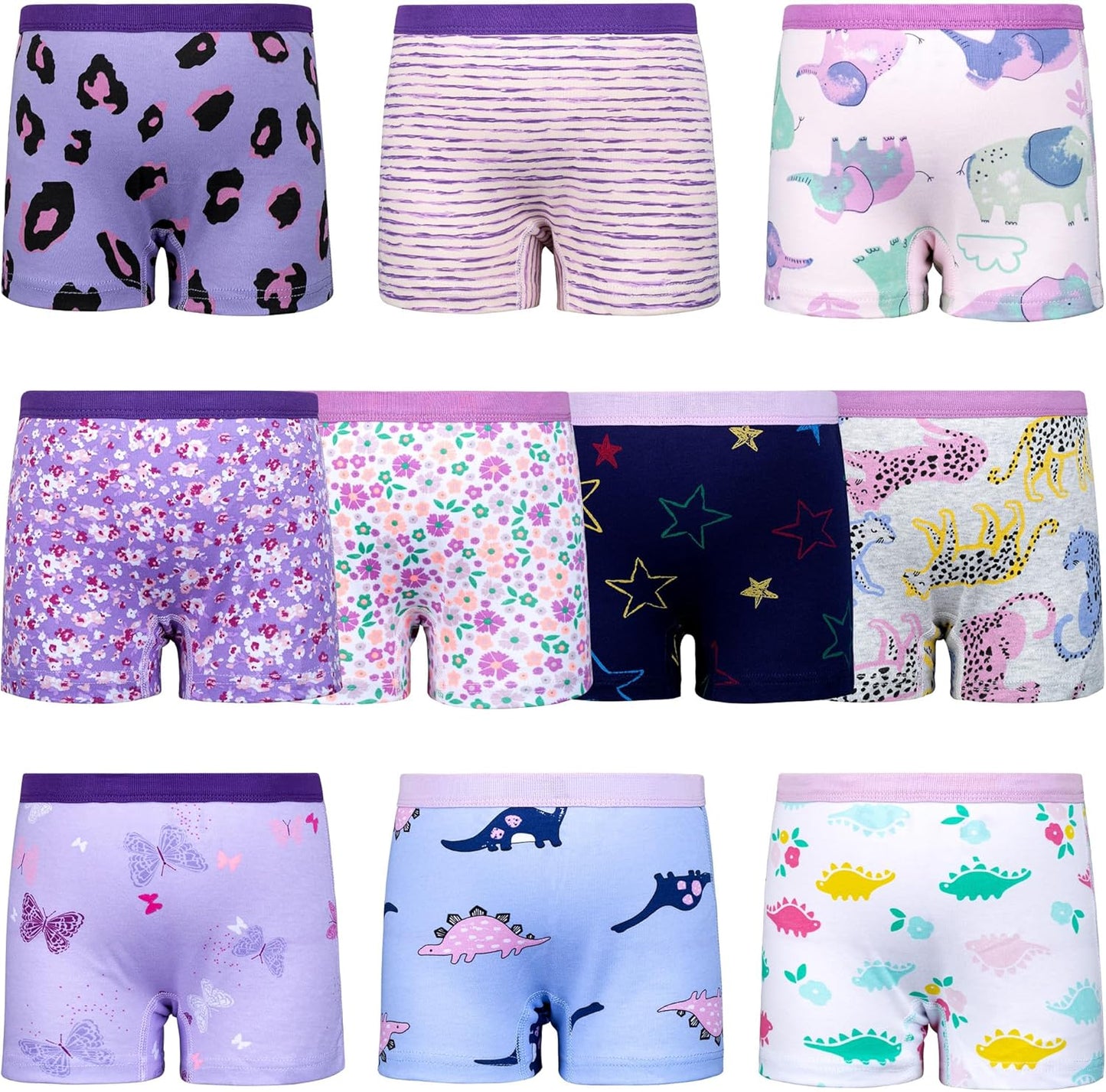BIG ELEPHANT 10 Pack Toddler Girls' Underwear Boxer Briefs，100% Cotton Super Soft Breathable Panties (3T-10Y)