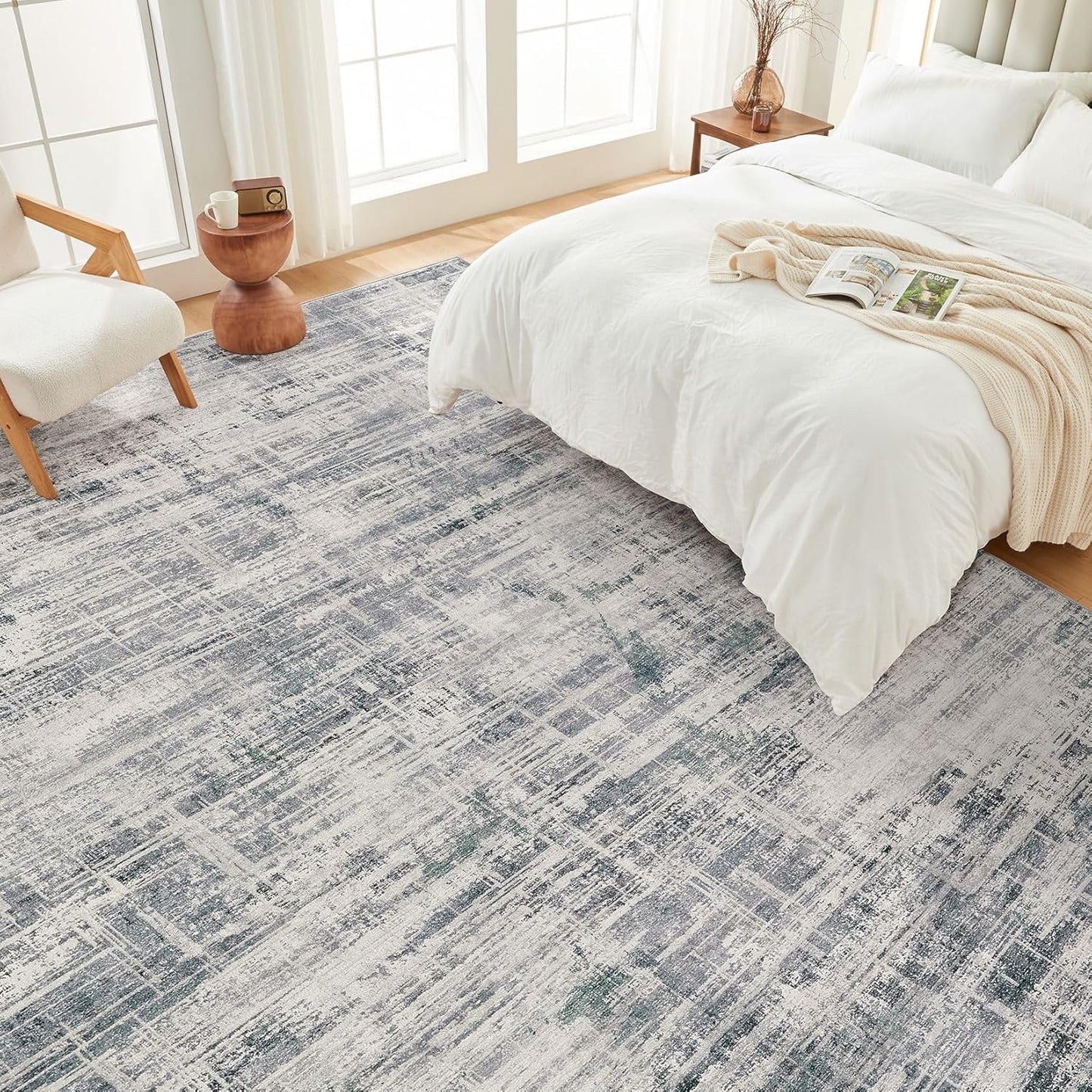 Area Rug for Living Room: 10x14 Washable Neutral Abstract Modern Soft Rugs Non Slip Indoor Floor Stain Resistant Large Carpet for Bedroom Dining Room Office Nursery - Gray