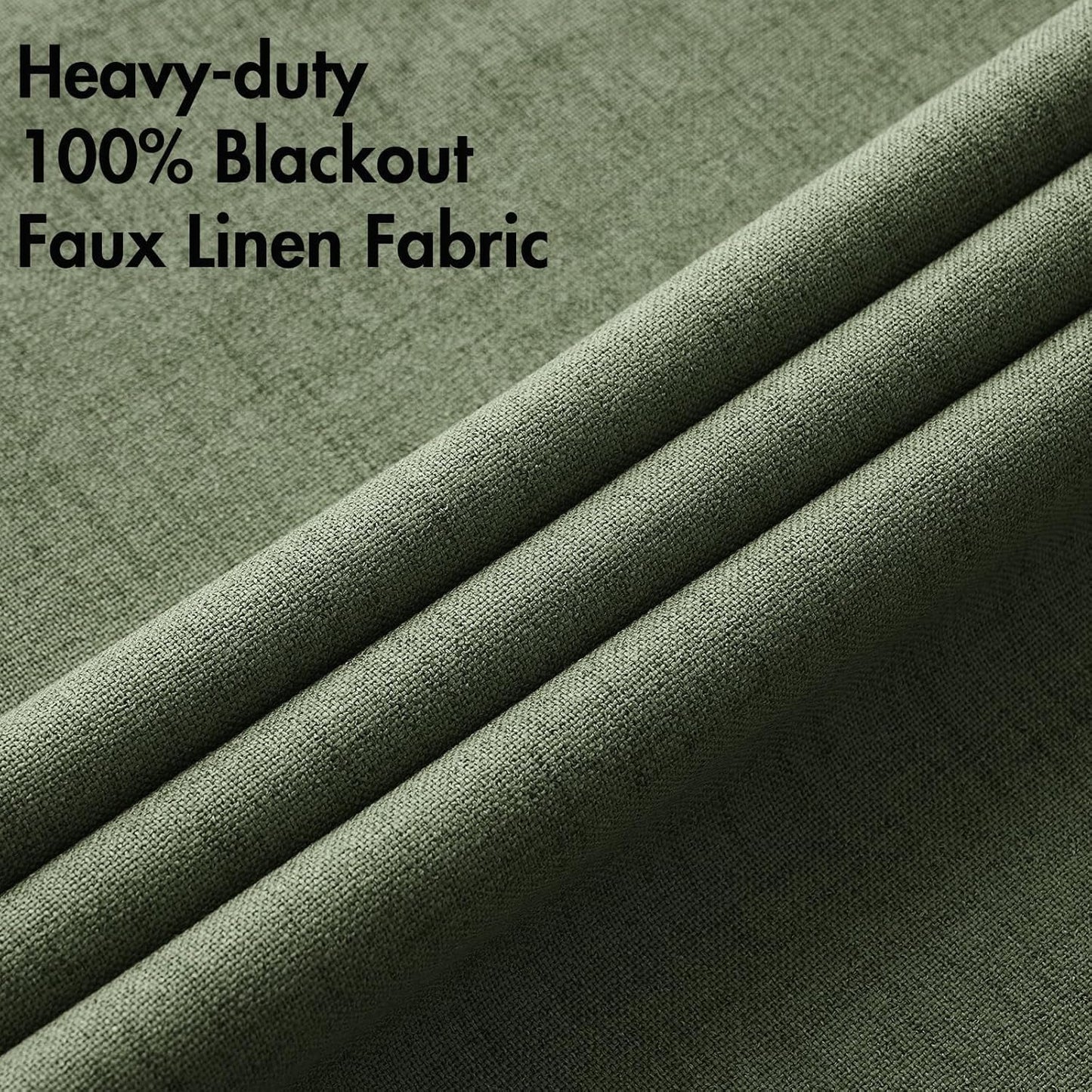 MIULEE 100% Blackout Linen Textured Curtains for Bedroom Solid Thermal Insulated Olive Green Grommet Room Darkening Curtains & Drapes Luxury Decor for Living Room Nursery 52 x 84 Inch (2 Panels)