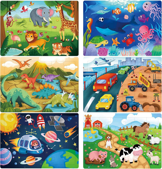 BenBen Puzzles for Kids Ages 4-6, 6 Pack 24 Piece Wooden Jigsaw Puzzles for Toddlers Ages 3-5, Preschool Learning Educational Toys for Boys Girls