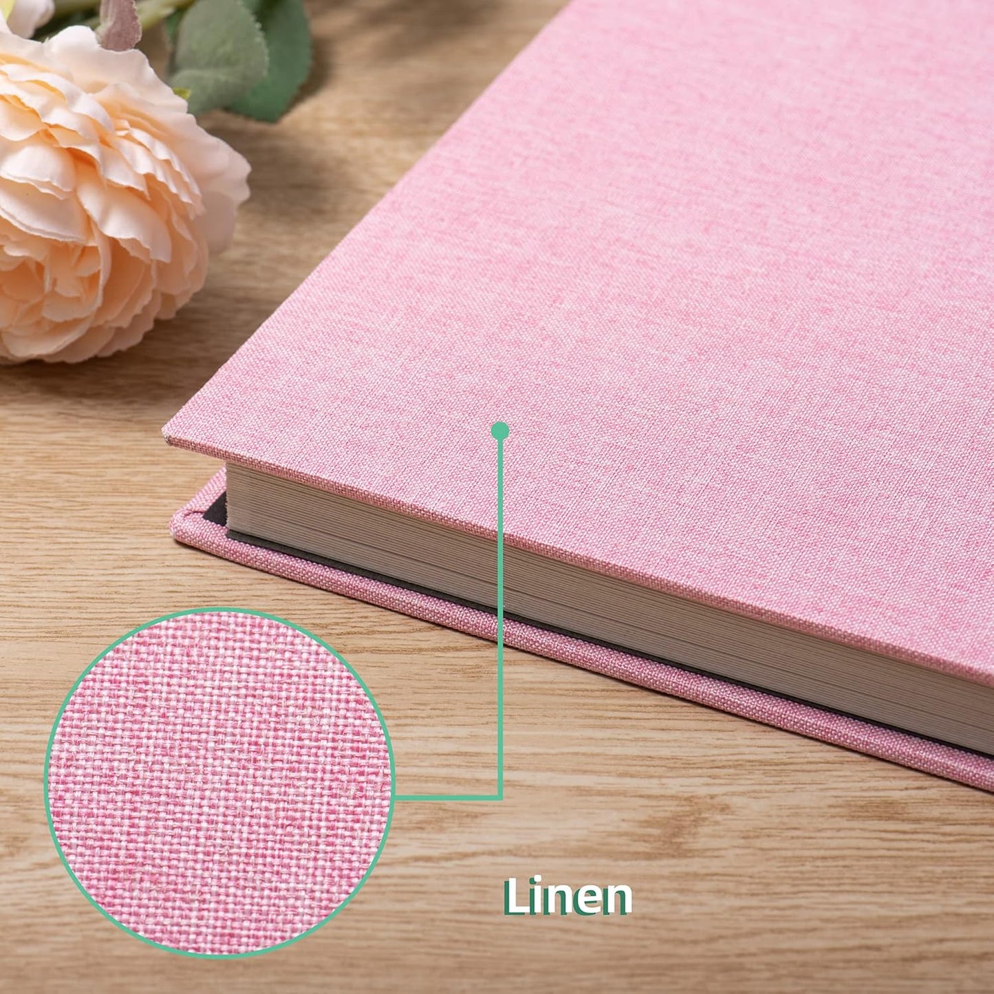 Photo Album Self Adhesive Scrapbook Album for 4×6 Pictures DIY Magnetic Linen Cover Album 30 Blank Pages for Family Wedding, Birthday, Christmas, Anniversary (Pink)