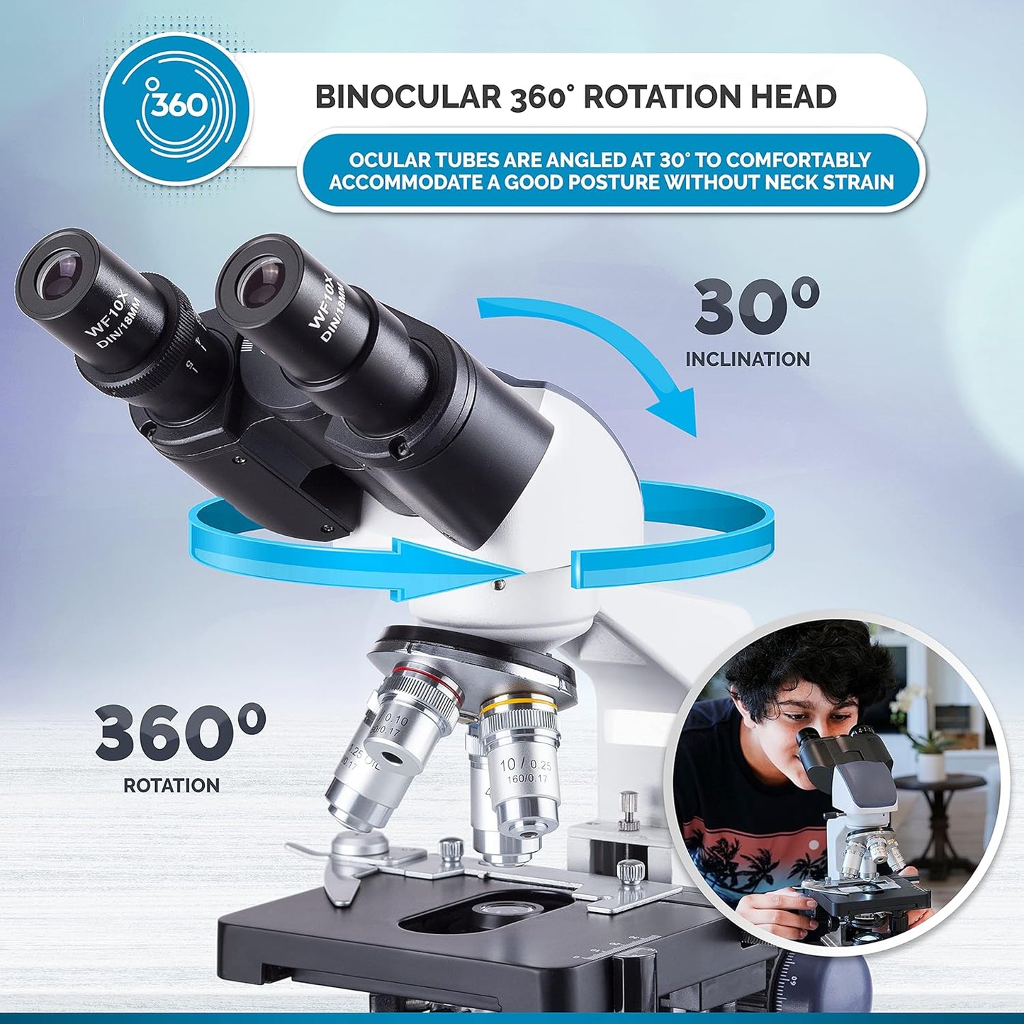 AmScope 40X-2500X LED Lab Binocular Compound Microscope with Double Layer Mechanical Stage + Book + 100 Prepared Slides