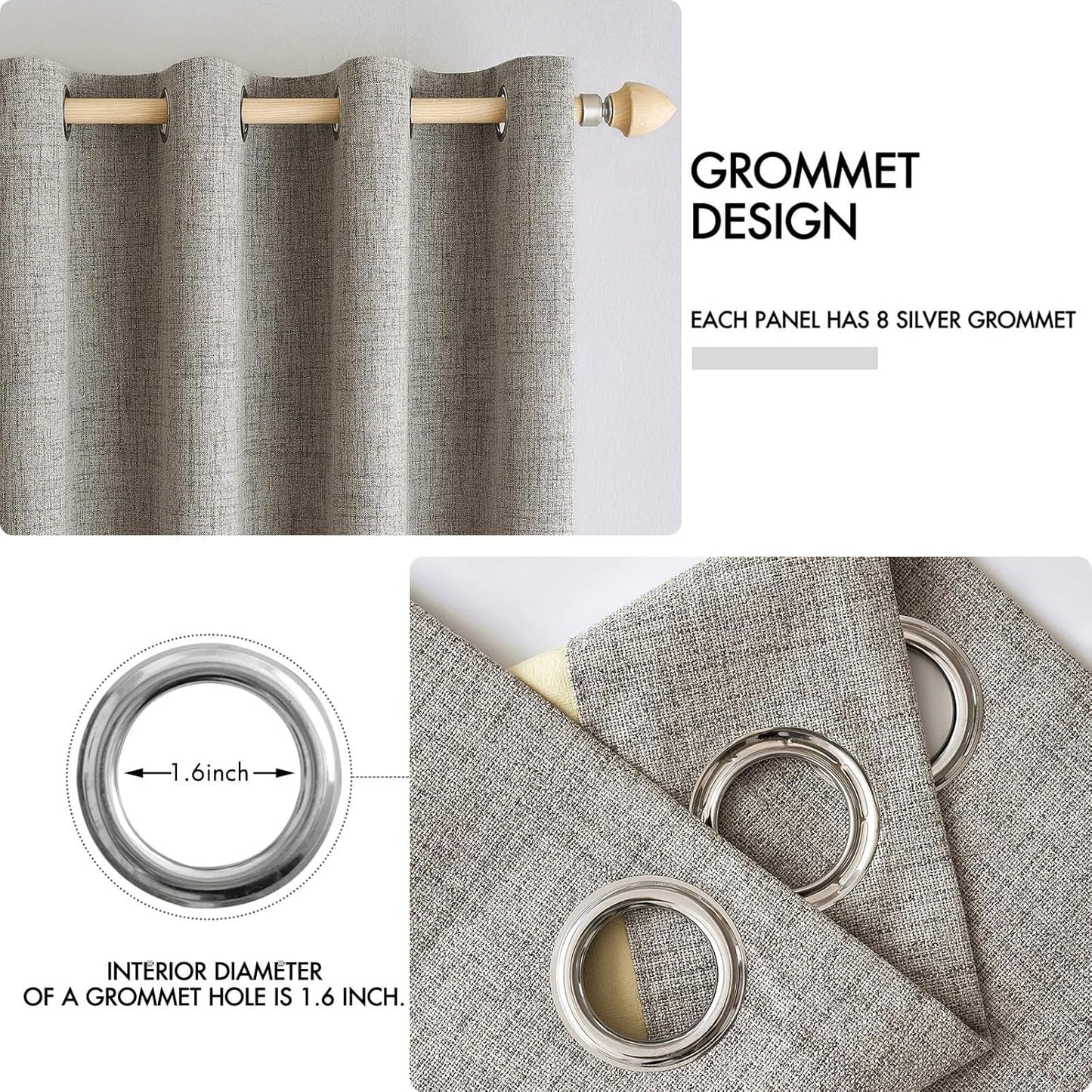 MIULEE Linen Texture Curtains for Bedroom Solid 100% Blackout Thermal Insulated Linen Curtains Grommet Room Darkening Drapes for Living Room Nursery 52x63 Inch (2 Panels)