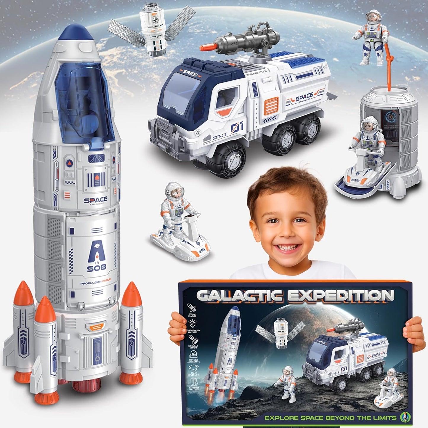 Rocket Ship Toys for Kids | Rocketship Space Shuttle Model with Astronaut Figures for Kids 3-8 Years Old