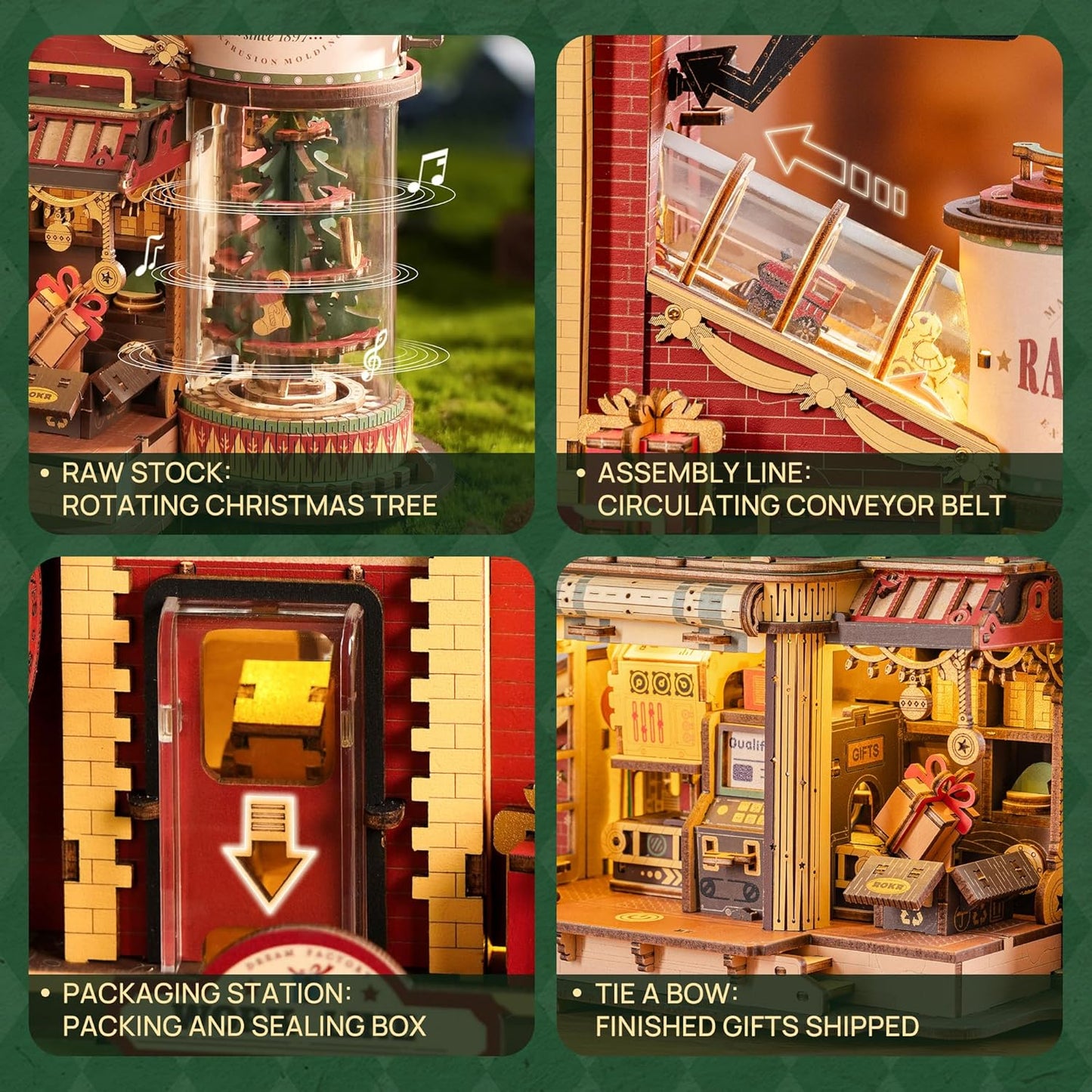 ROKR 3D Puzzle for Adults Christmas Style Dream Gift Factory Wooden Model Kit Luminous Factory DIY Dollhouse Kit Building with Music, Lights and 5 Elves for Teens & Kids