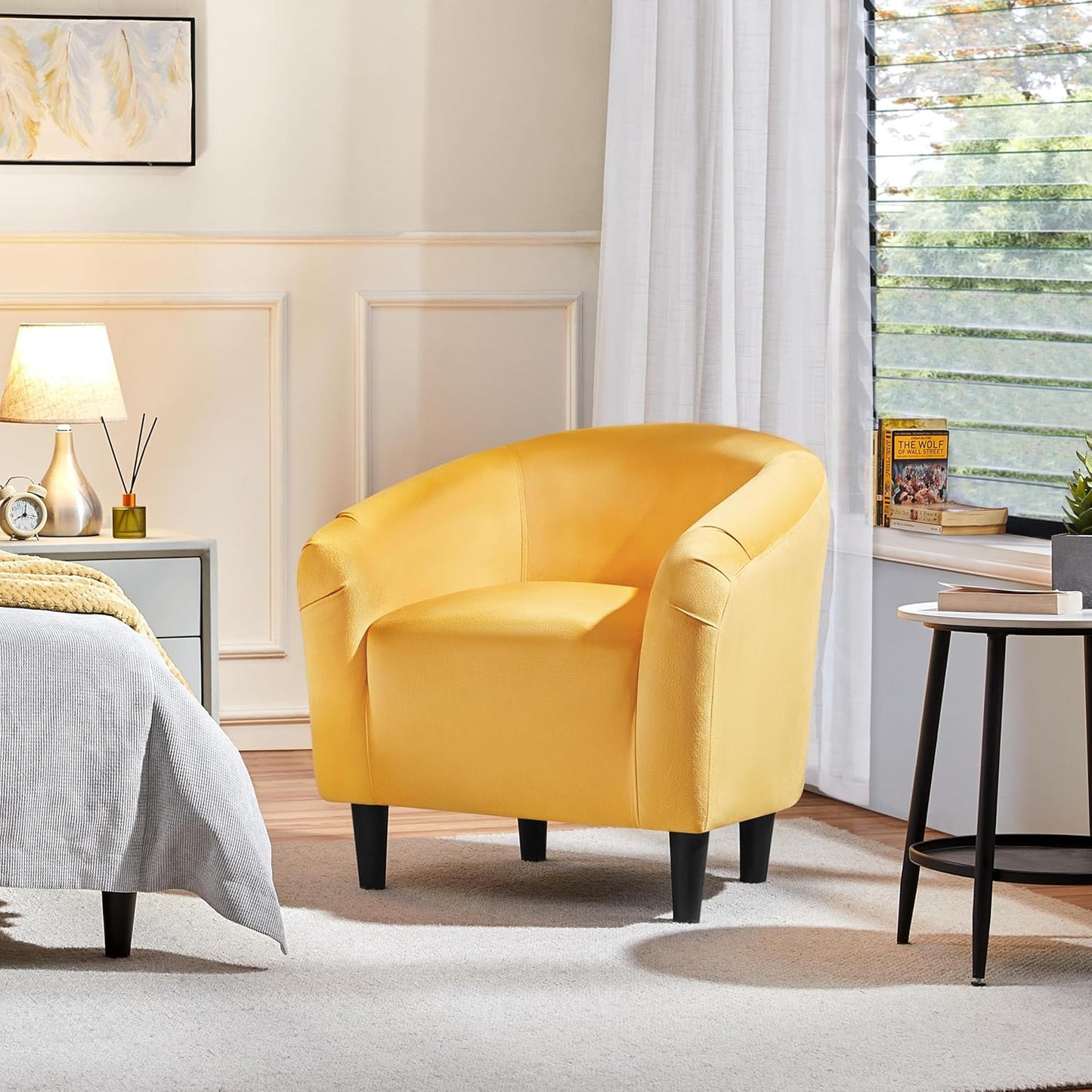 Yaheetech Yellow Chair, Accent Chair for Bedroom, Armchair for Living Room, Velvet Fabric Club Chair with Soft Padded Seat and Sturdy Legs for Bedroom Waiting Room, Yellow