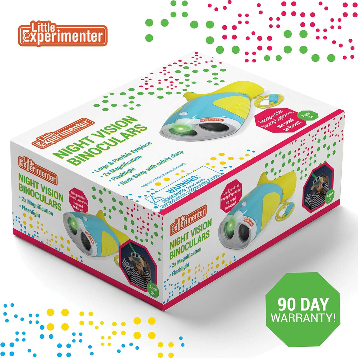 Night Vision Binoculars for Kids & Toddlers, Birthday Gift Ideas, Outdoor Exploration Toys, Binocular + Flash Light & Face Comfort Rubber, Educational STEM Gifts for Boys & Girls Ages 3 4 5 6 Year Old