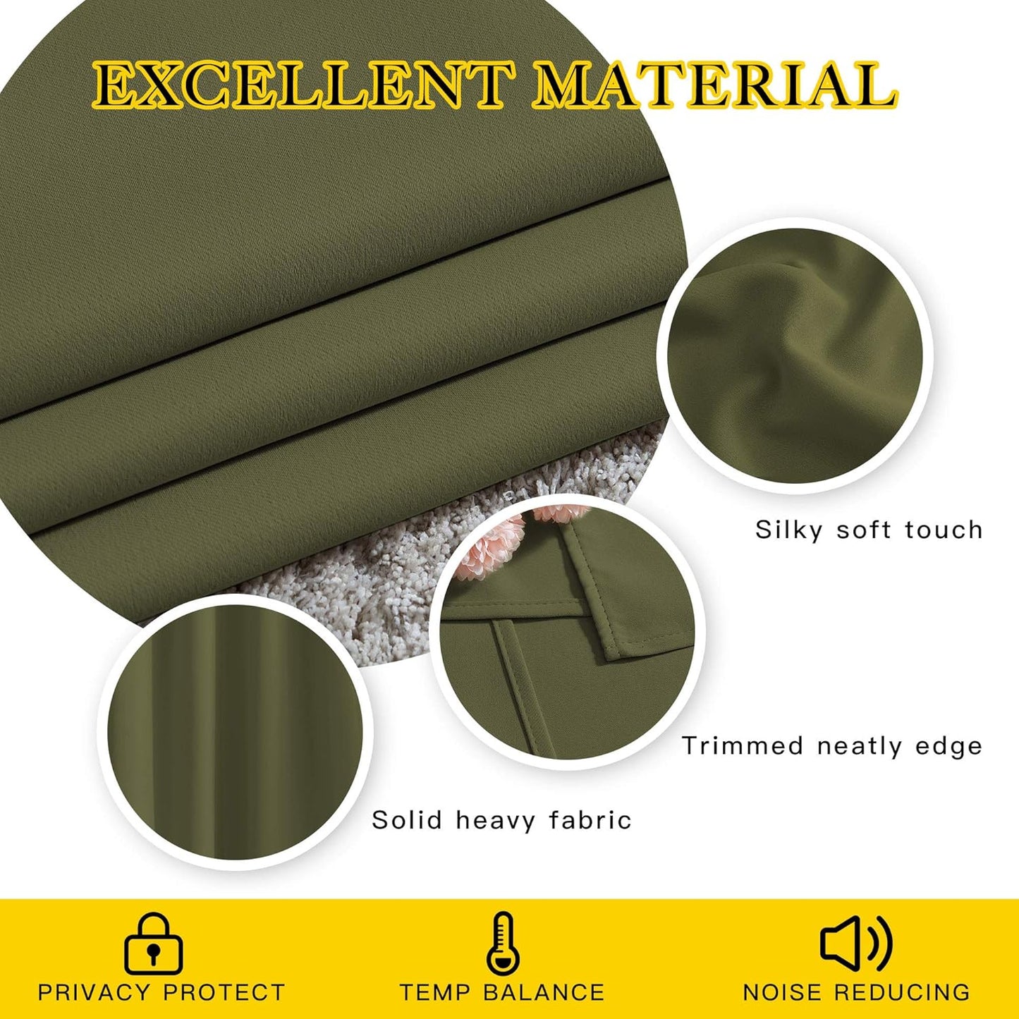 NICETOWN Blackout Curtains for Living Room - Functional Blackout Curtains/Panels for Bedroom, Window Decoration, Privacy Assured (Set of 2, 52 x 95 inches in Olive Green)