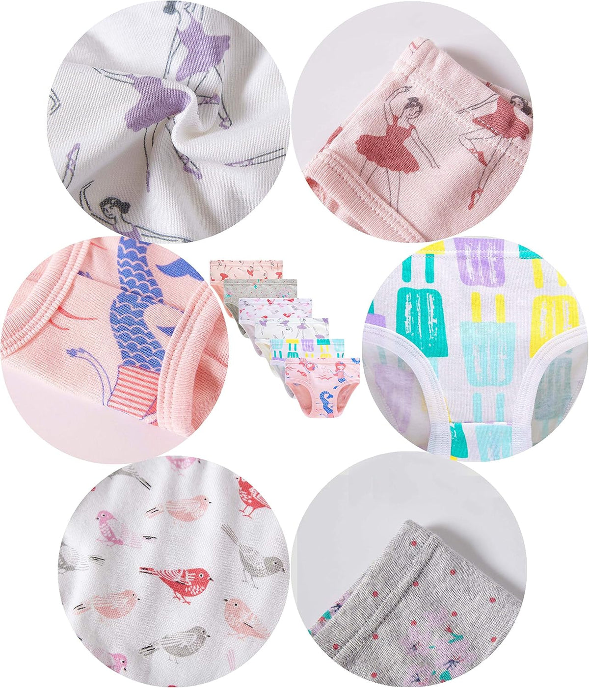 Cadidi Dinos Little Girls' Soft Cotton Underwear Kids Cool Breathable Comfort Panty Briefs Toddler Undies(Pack of 6)