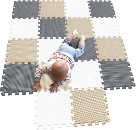 MQIAOHAM® 18 Pieces Puzzle Play Mats, Soft Baby Play Mat, Kids Interlocking Foam Floor Tiles, Toddlers Carpet Playmats G301018-101110112
