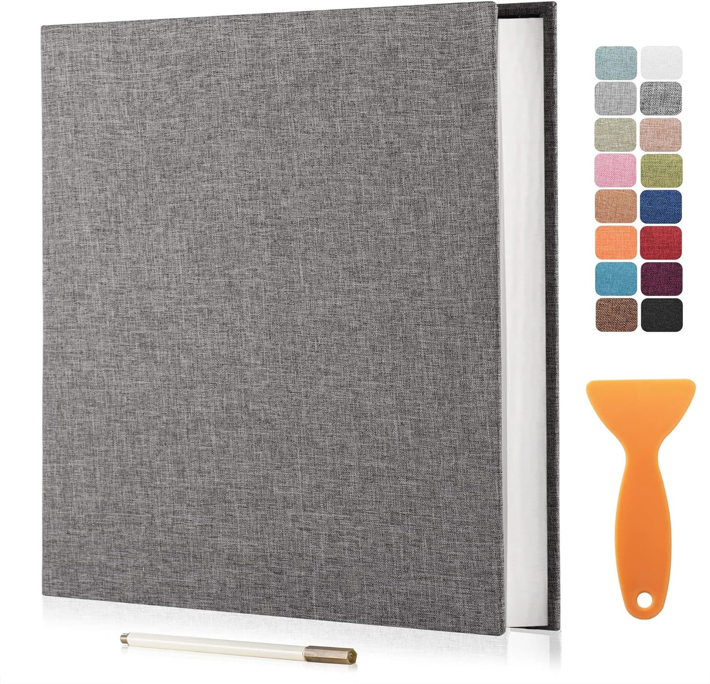 Large Photo Album Self Adhesive Scrapbook Album for 4×6 5×7 8×10 Pictures DIY Magnetic Linen Cover Album 40 Pages for Family Wedding Gifts with Metal Pen and Plastic Board