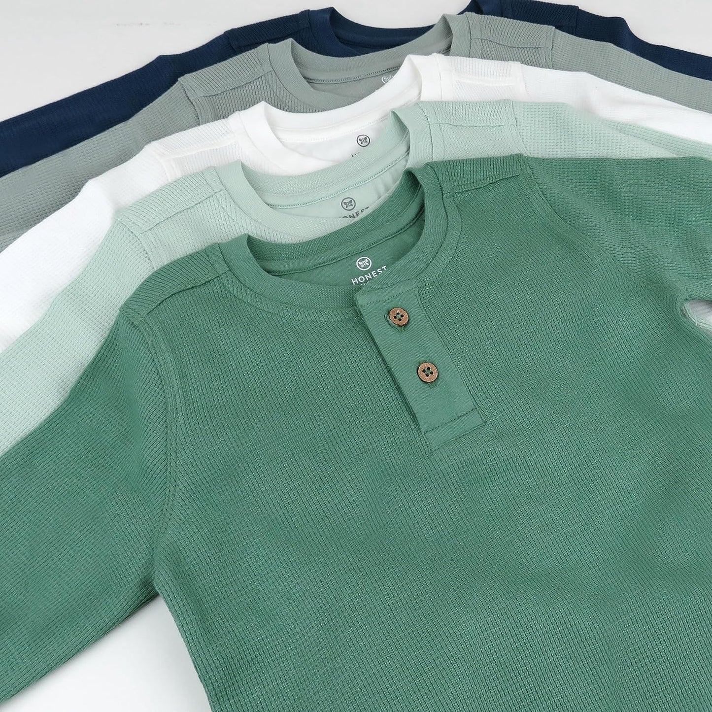 HonestBaby 5-pack Waffle Henley Long Sleeve Shirts 100% Organic Cotton for Infant Baby and Toddler Boys, Unisex
