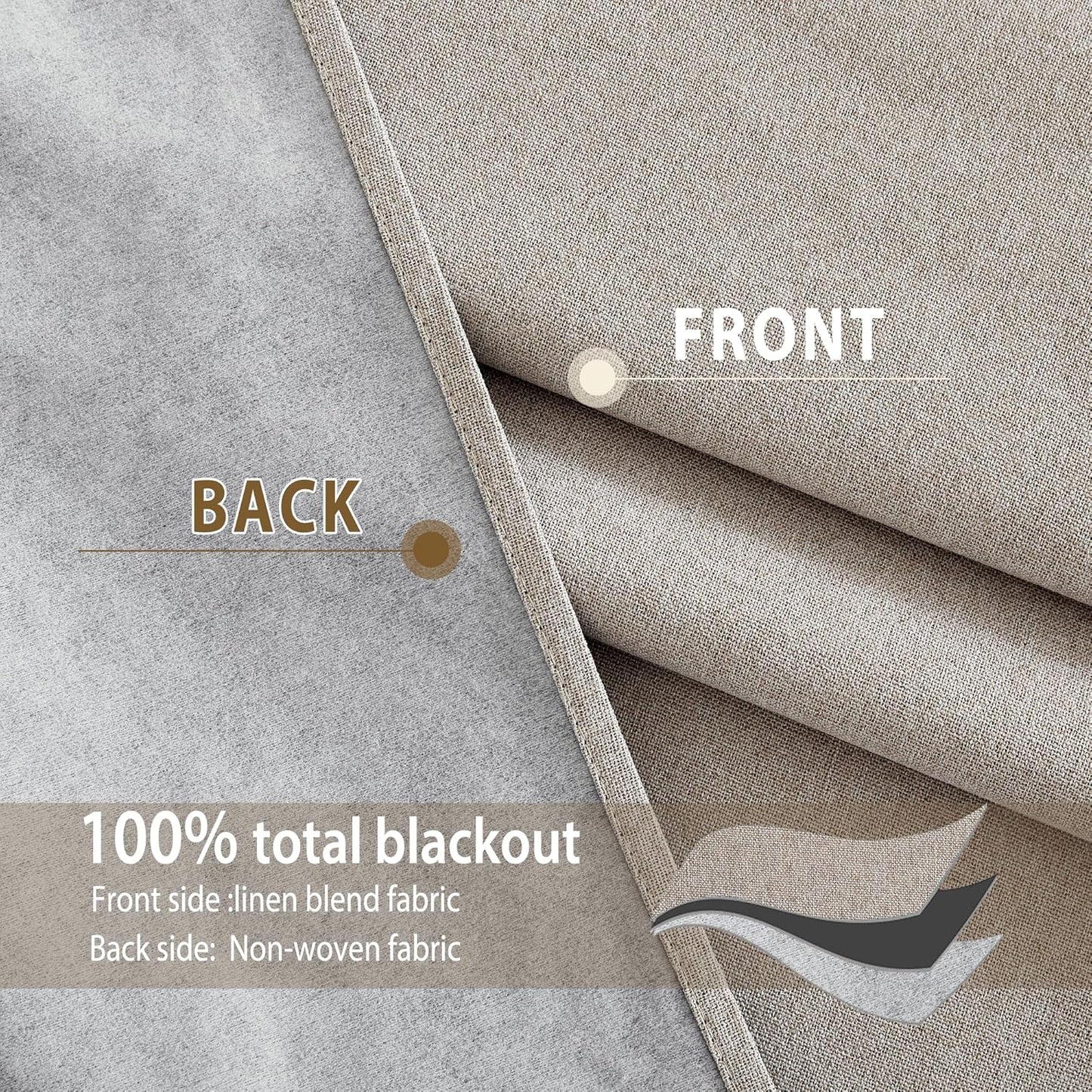 NICETOWN Natural Linen 100% Blackout Curtains 90 inches for Bedroom, Farmhouse Style Keep Warm Faux Linen Blackout Curtains with Thermal Insulated Liners for Dining Room, 2 Panels, 52" W, Drapes