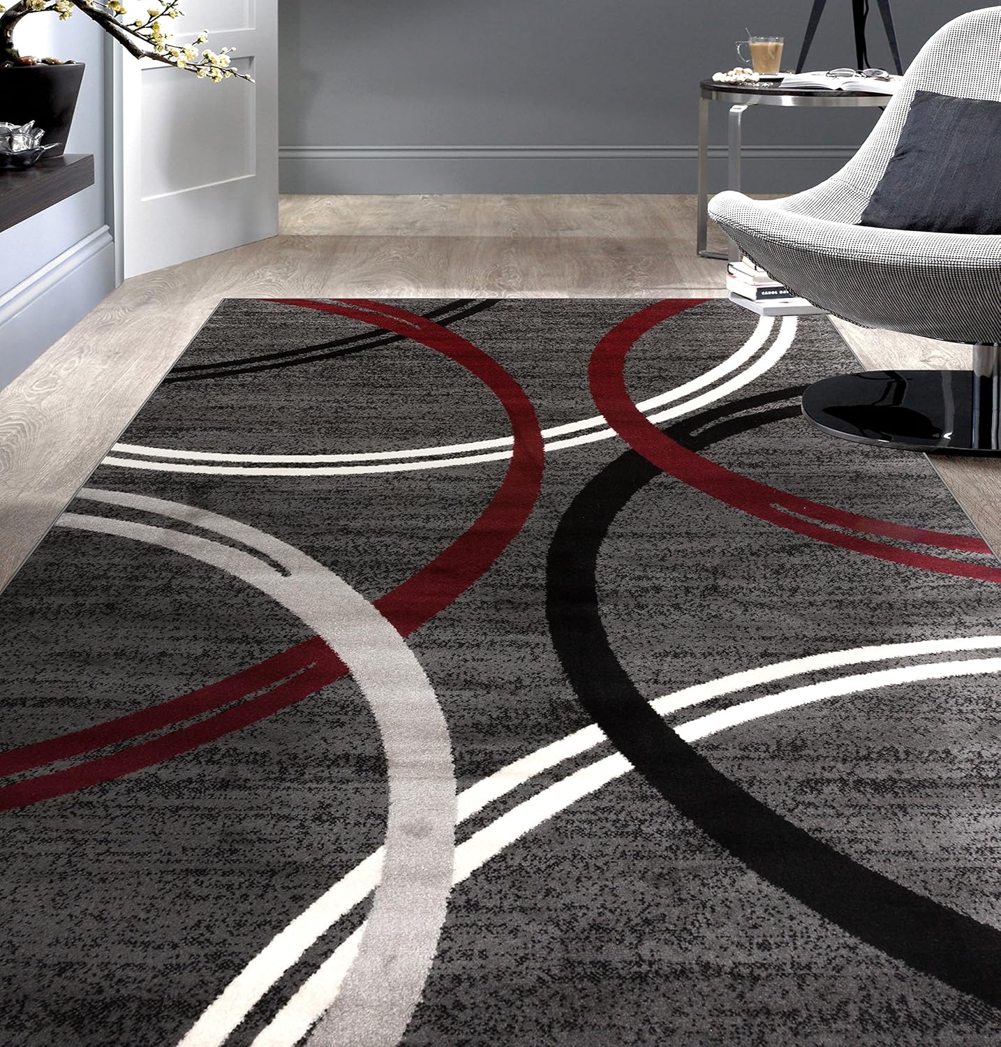 Rugshop Modern Wavy Circles Design Area Rug 9' x 12' Red
